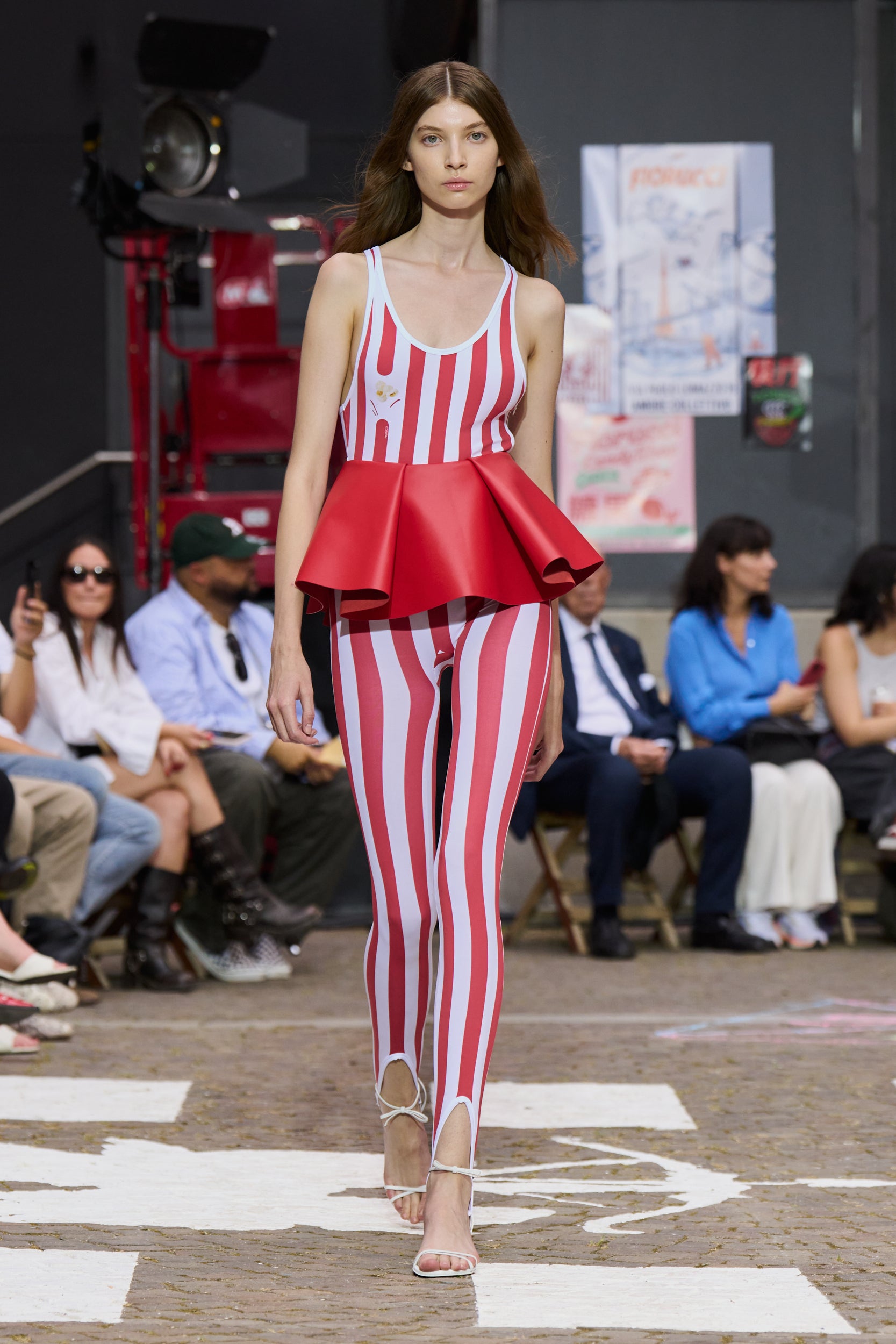 Striped Popcorn Print Jumpsuit Red