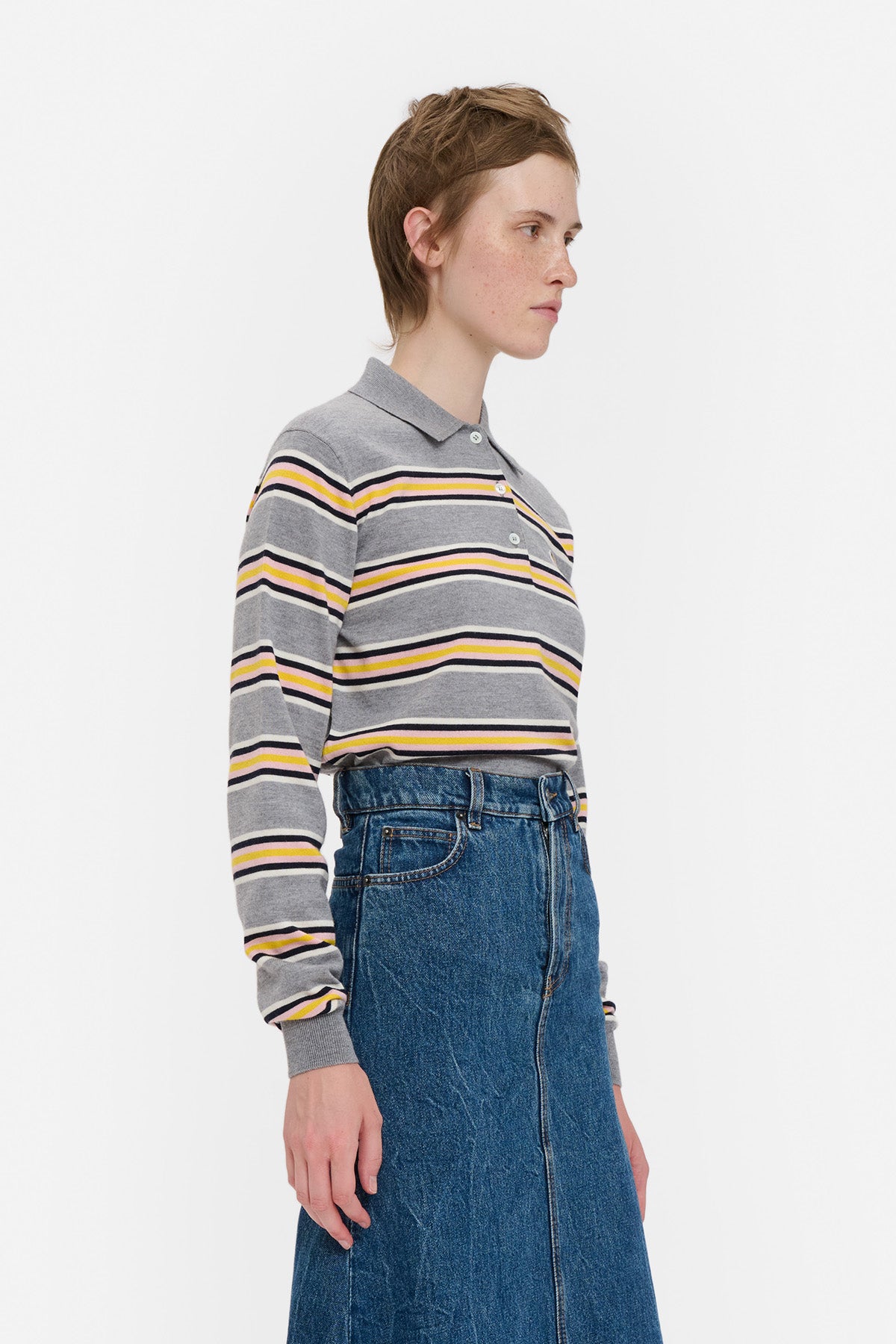 Striped Angels Patch Polo Sweater