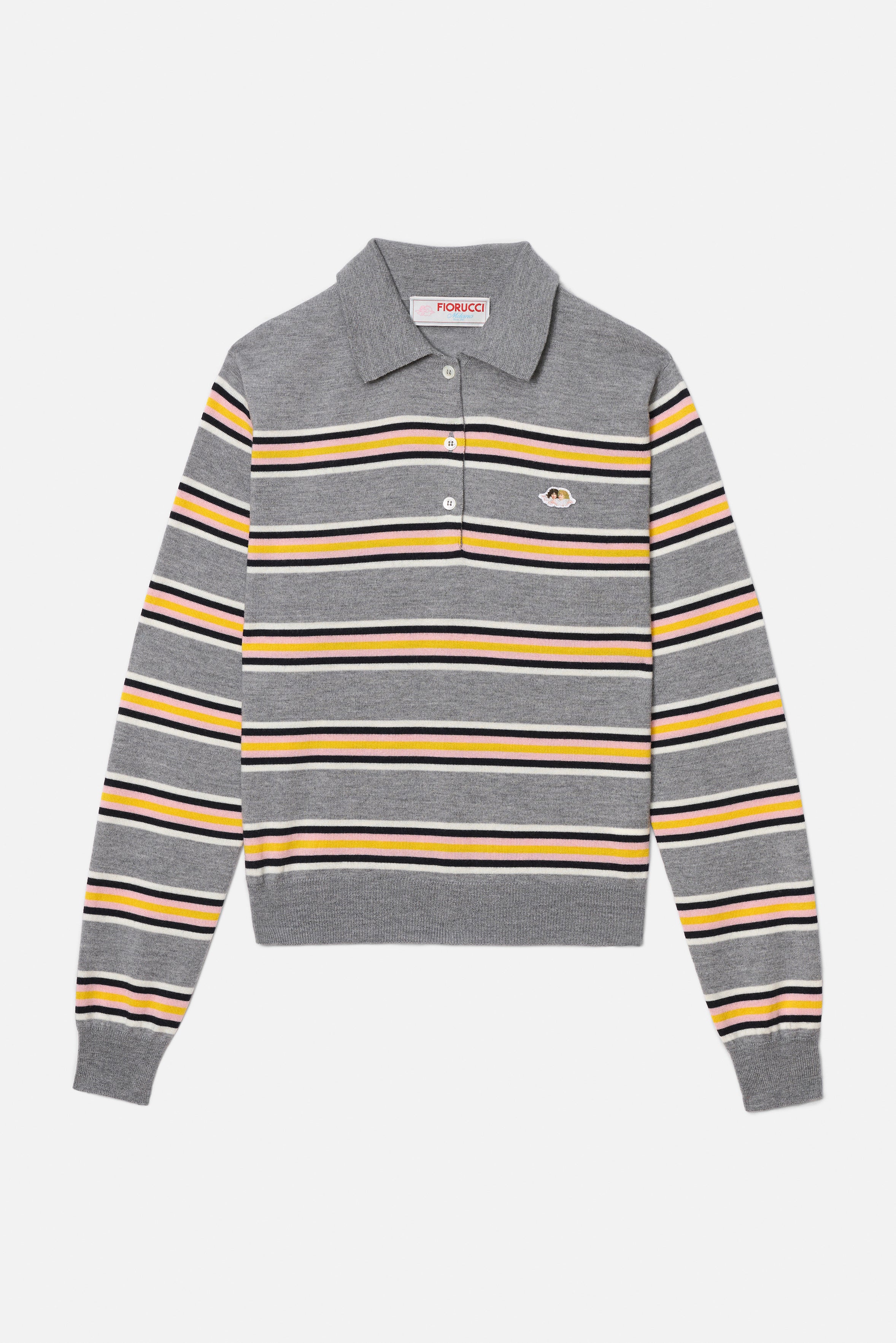 Striped Angels Patch Polo Sweater