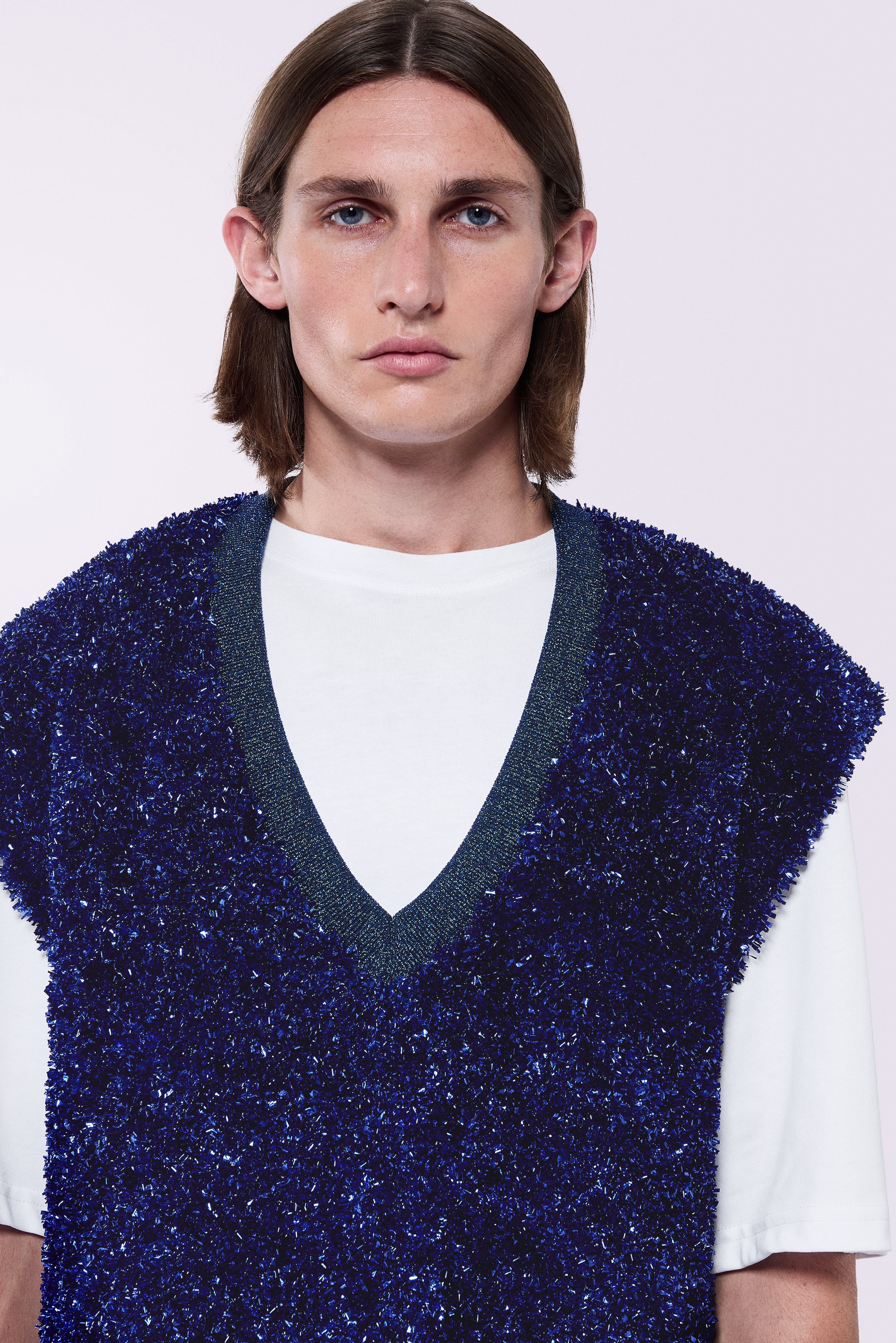 Metallic Knit Vest Blue