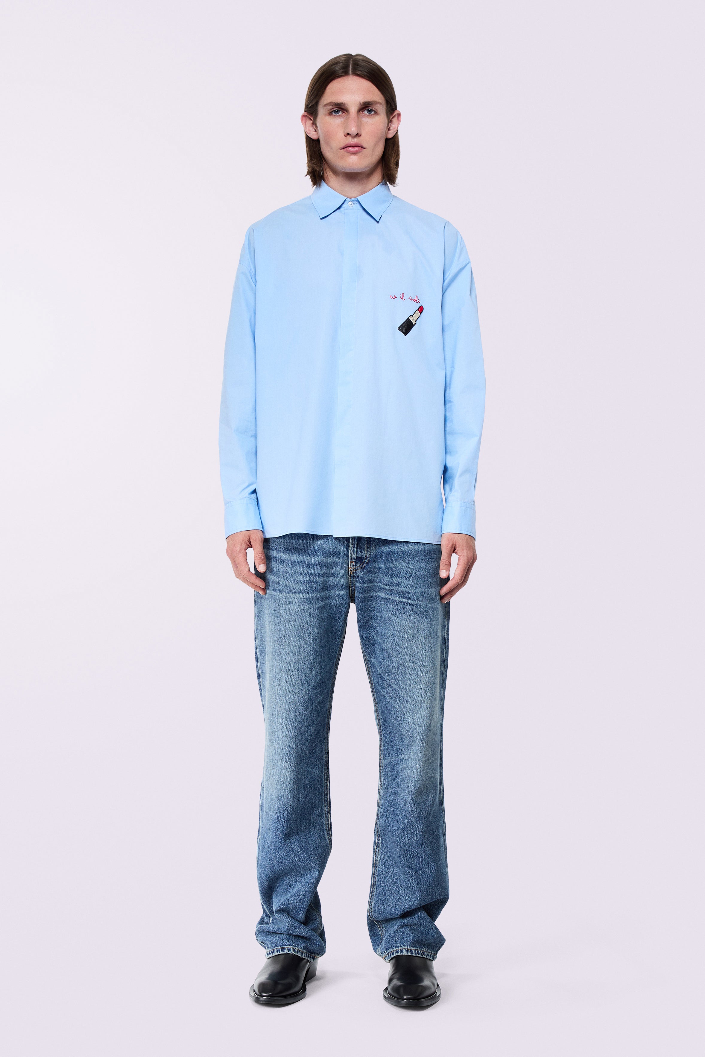 Embroidered Lipstick Shirt Blue