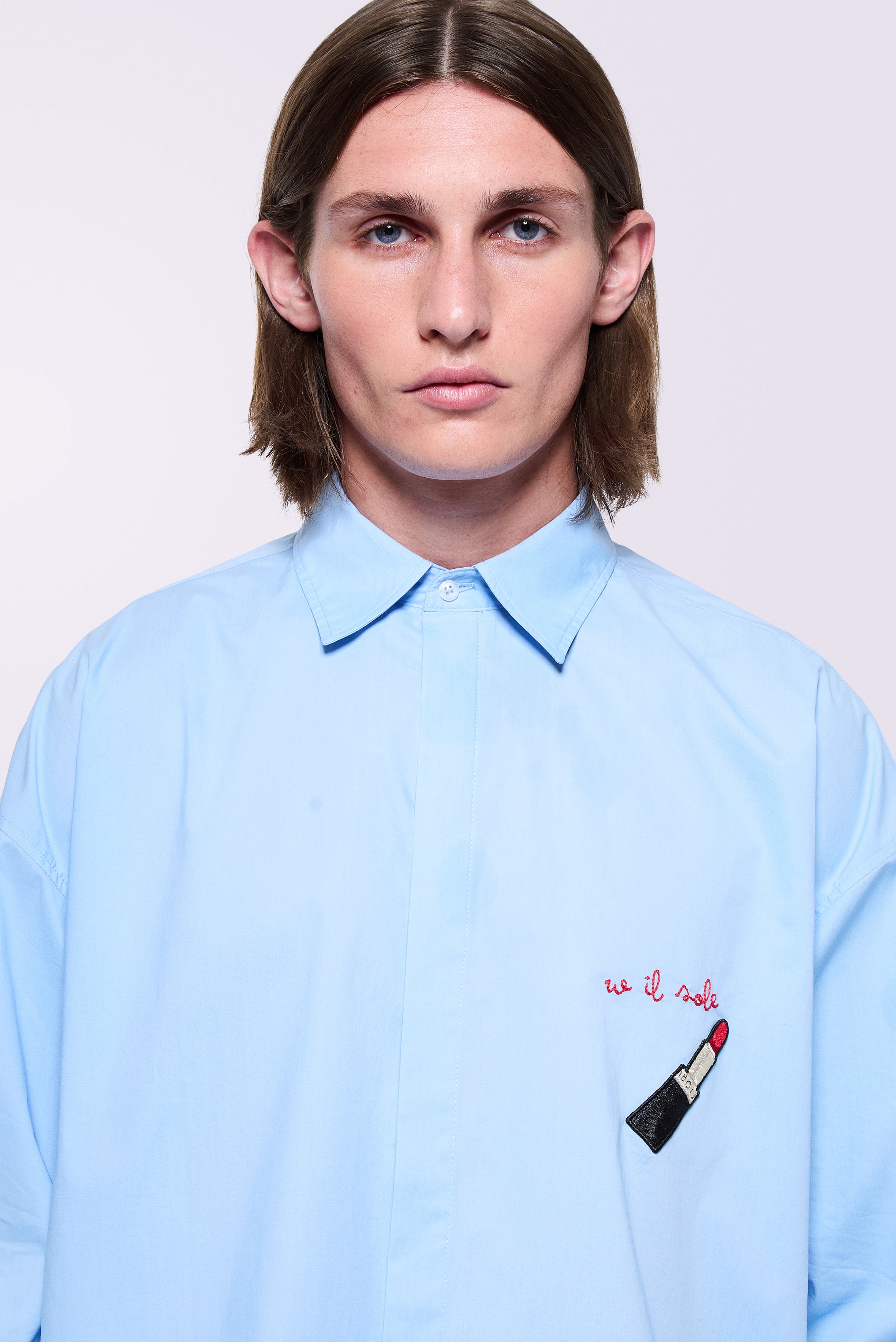 Embroidered Lipstick Shirt Blue