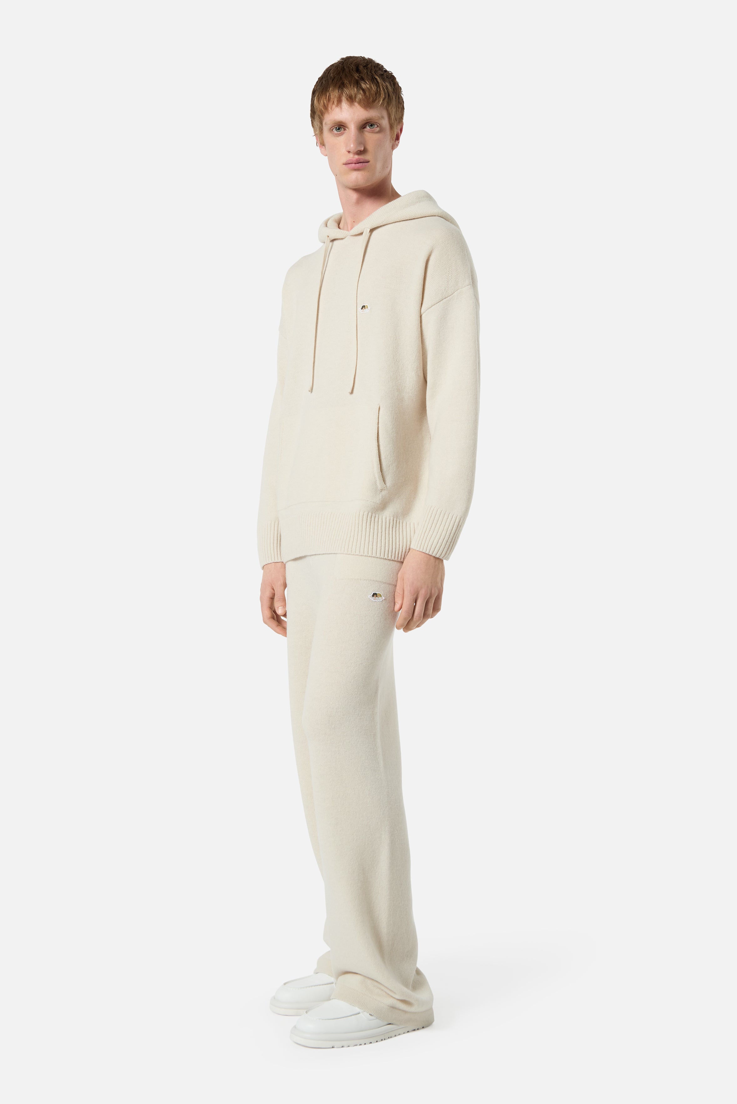 Angels Patch Knit Hoodie Beige