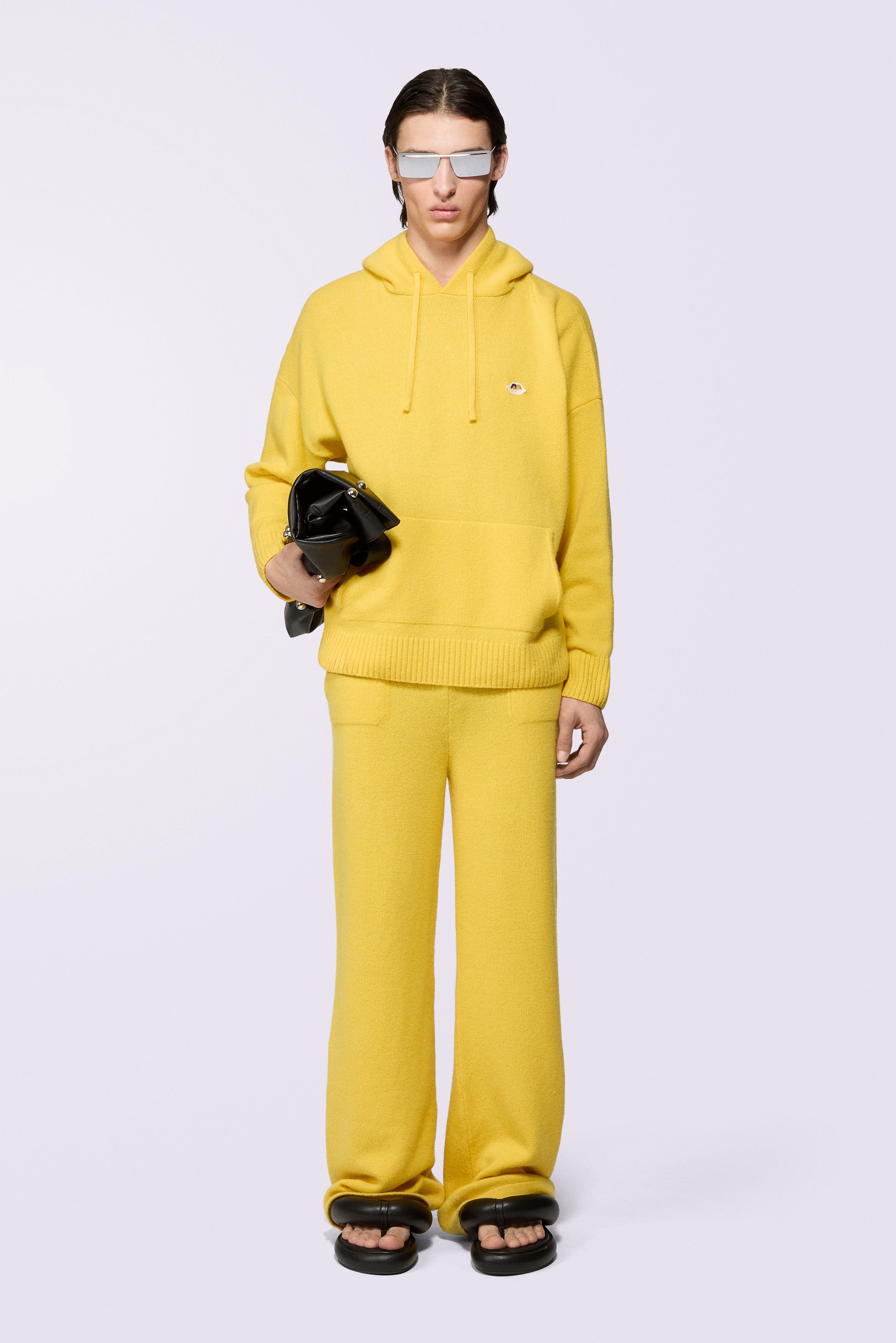 Angels Patch Knit Hoodie Yellow