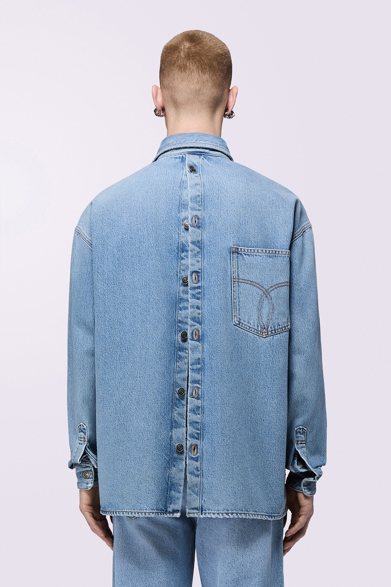 Embroidered Denim Shirt Light Blue