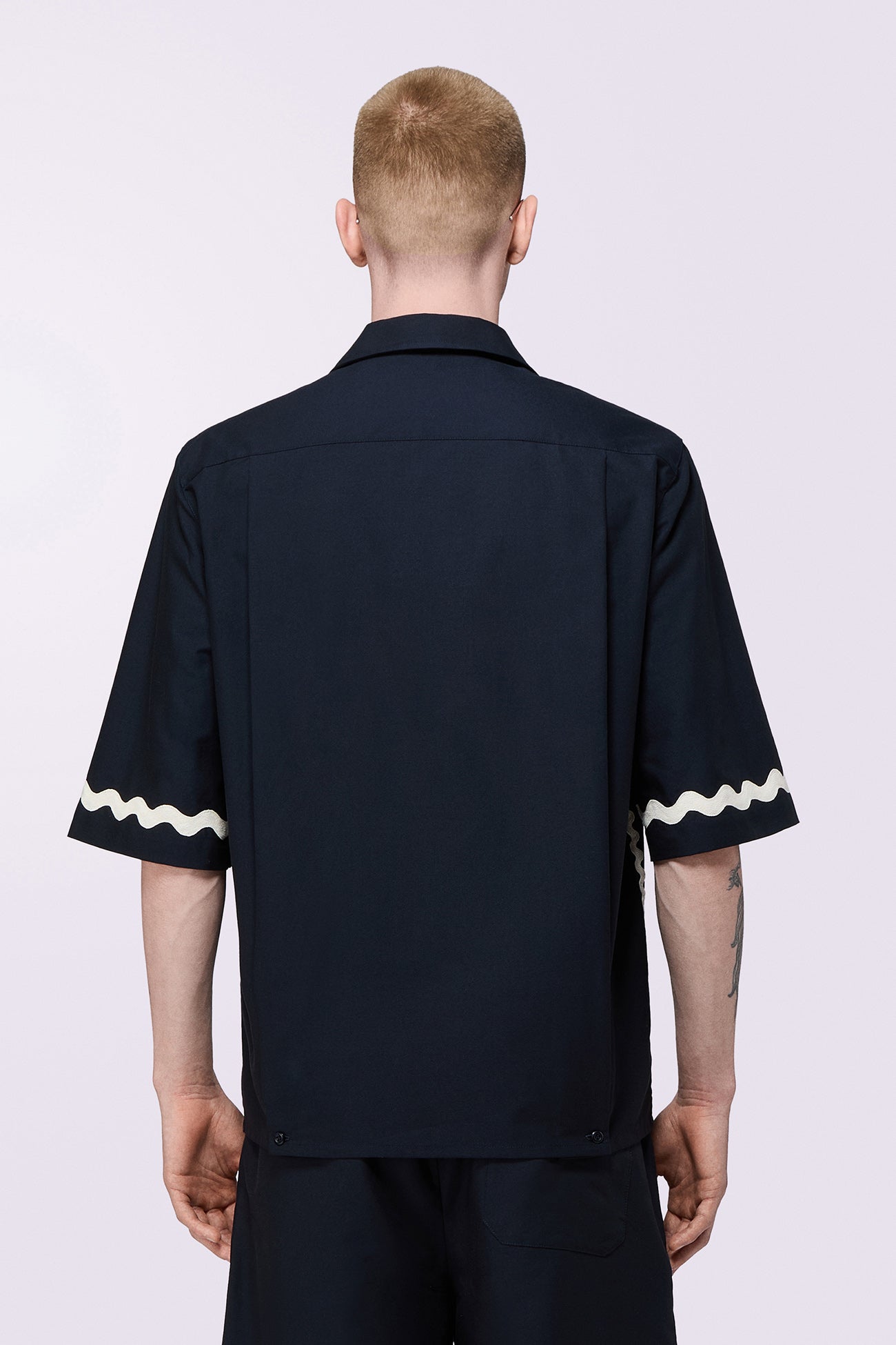 Embroidered Bowling Shirt Navy