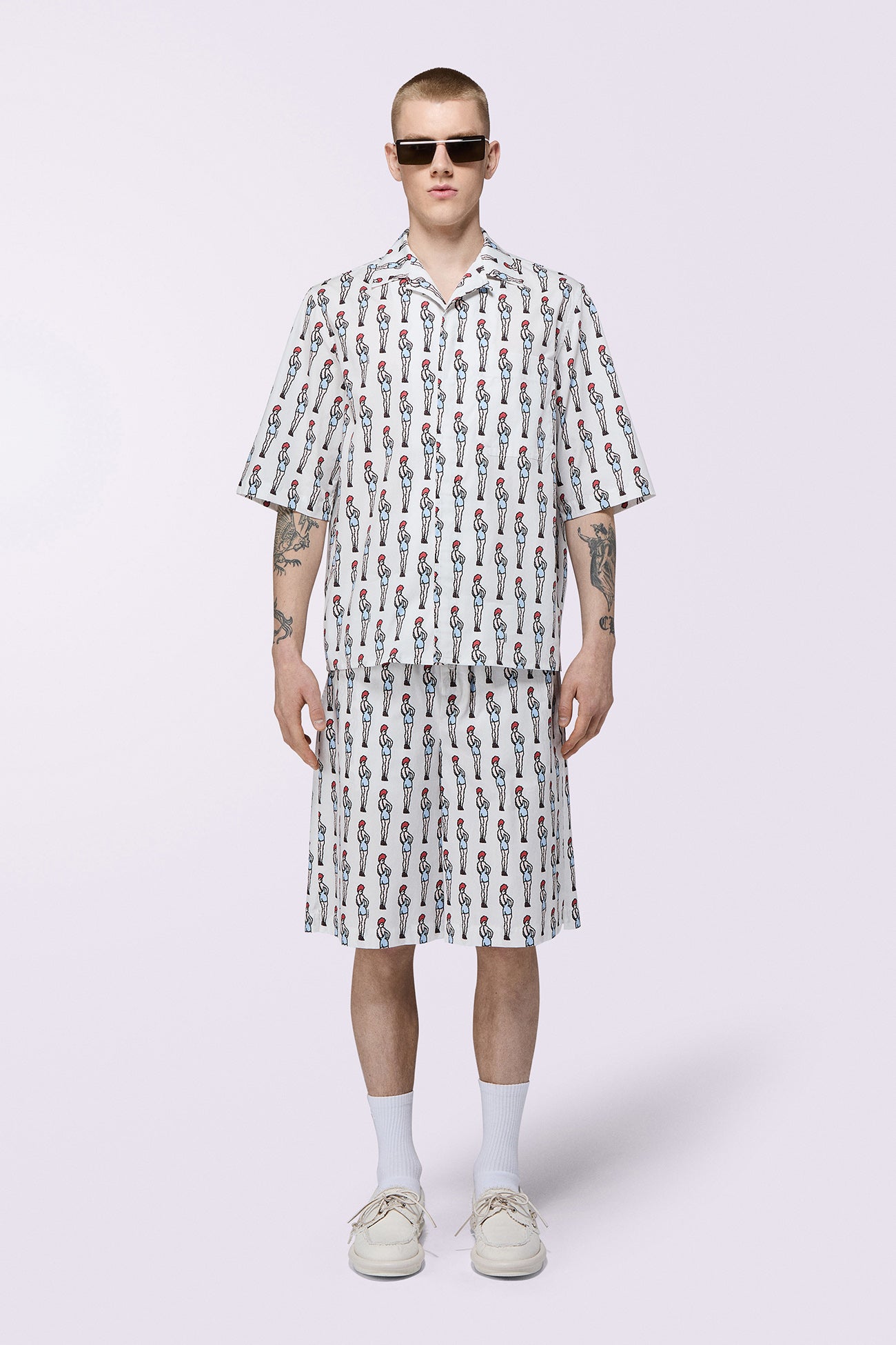 Pin Up Print Bowling Shirt White