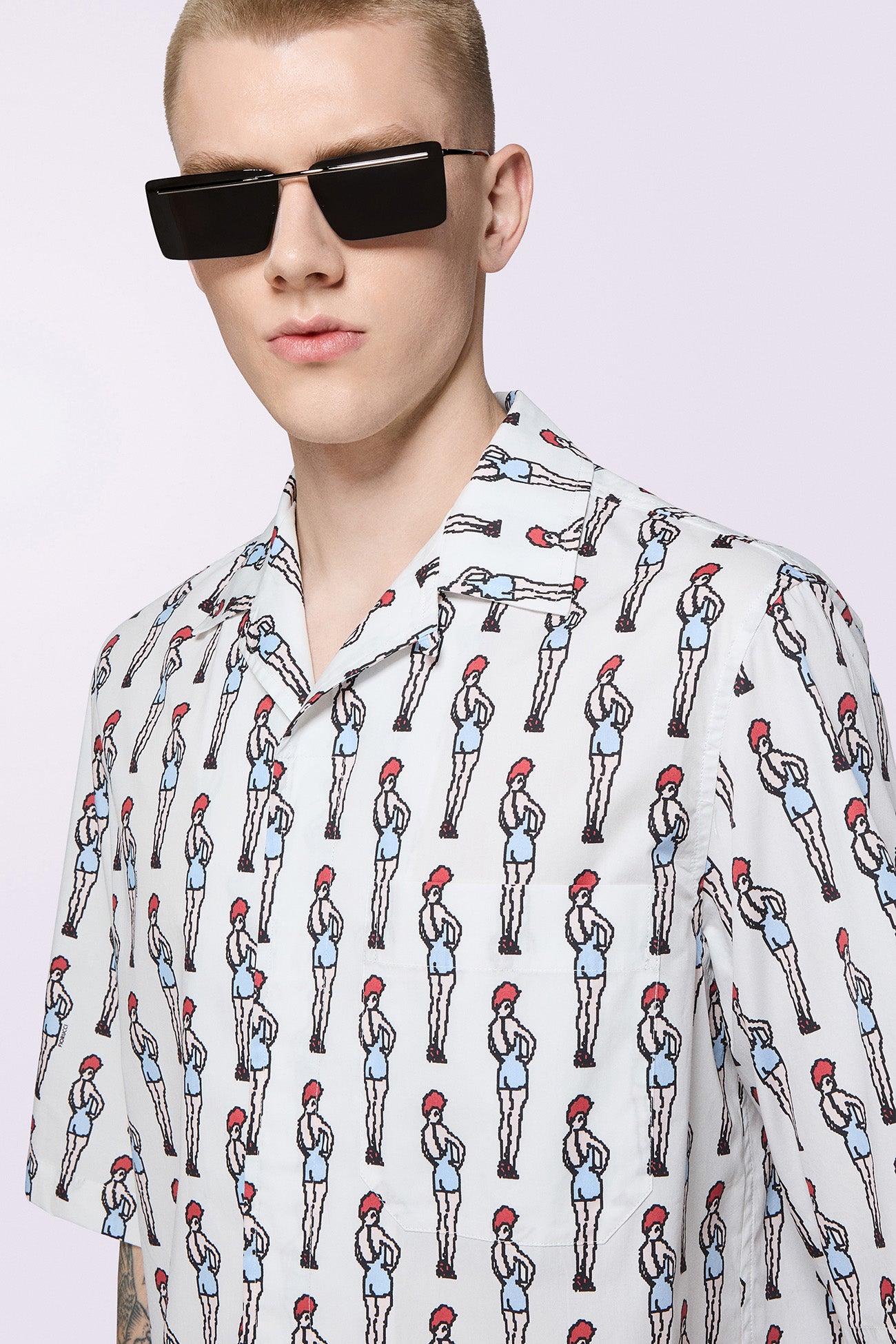 Pin Up Print Bowling Shirt White