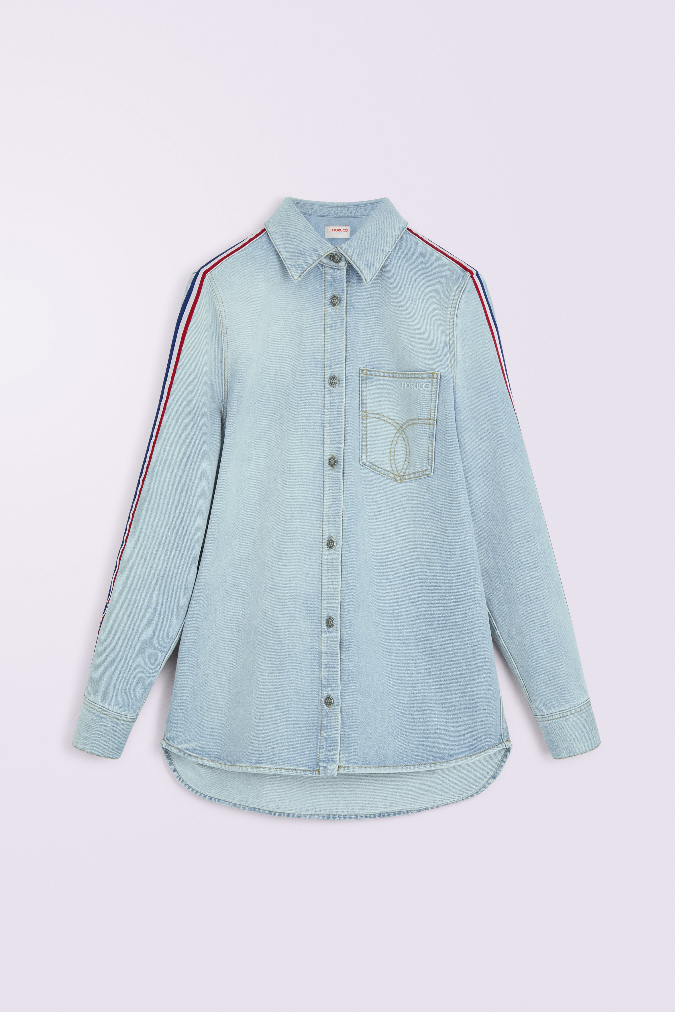 Tricolor Stripe Logo Denim Shirt Light Blue