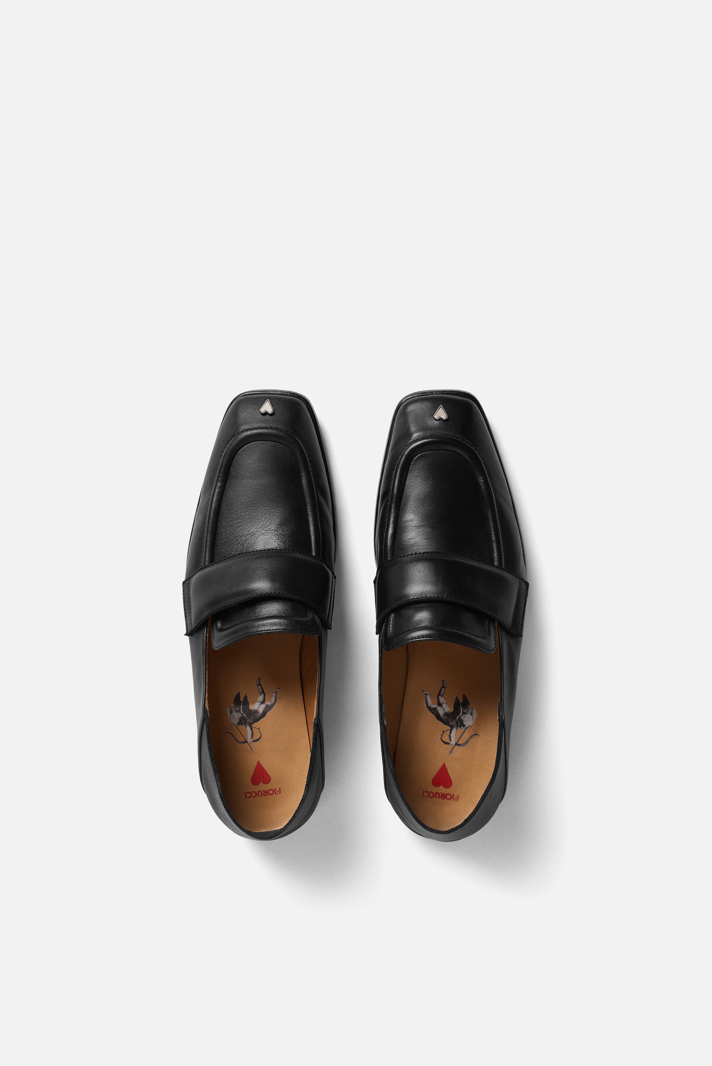 Leather Heart Stud Loafers Black