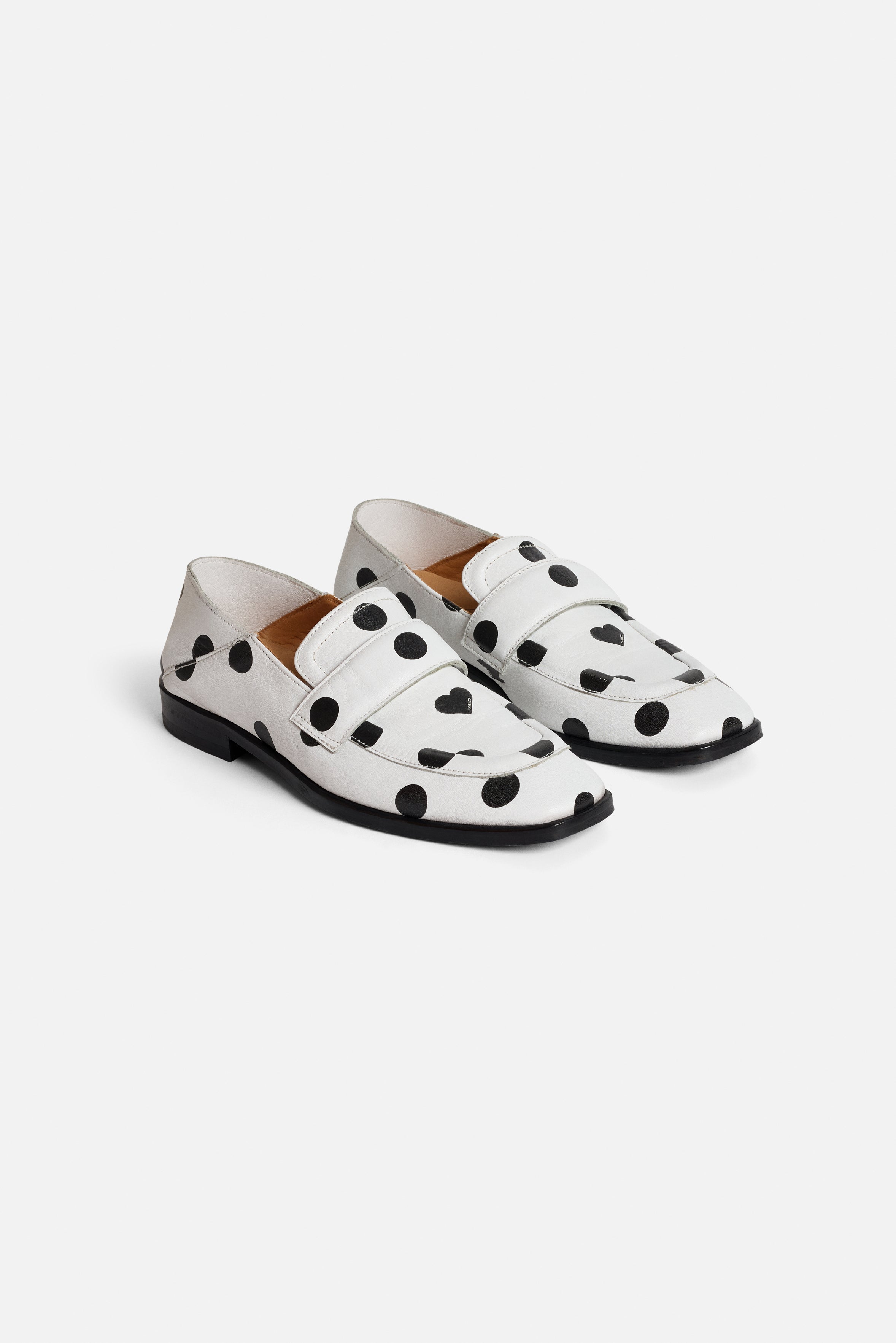 Womens Polka Dot Leather Loafers White