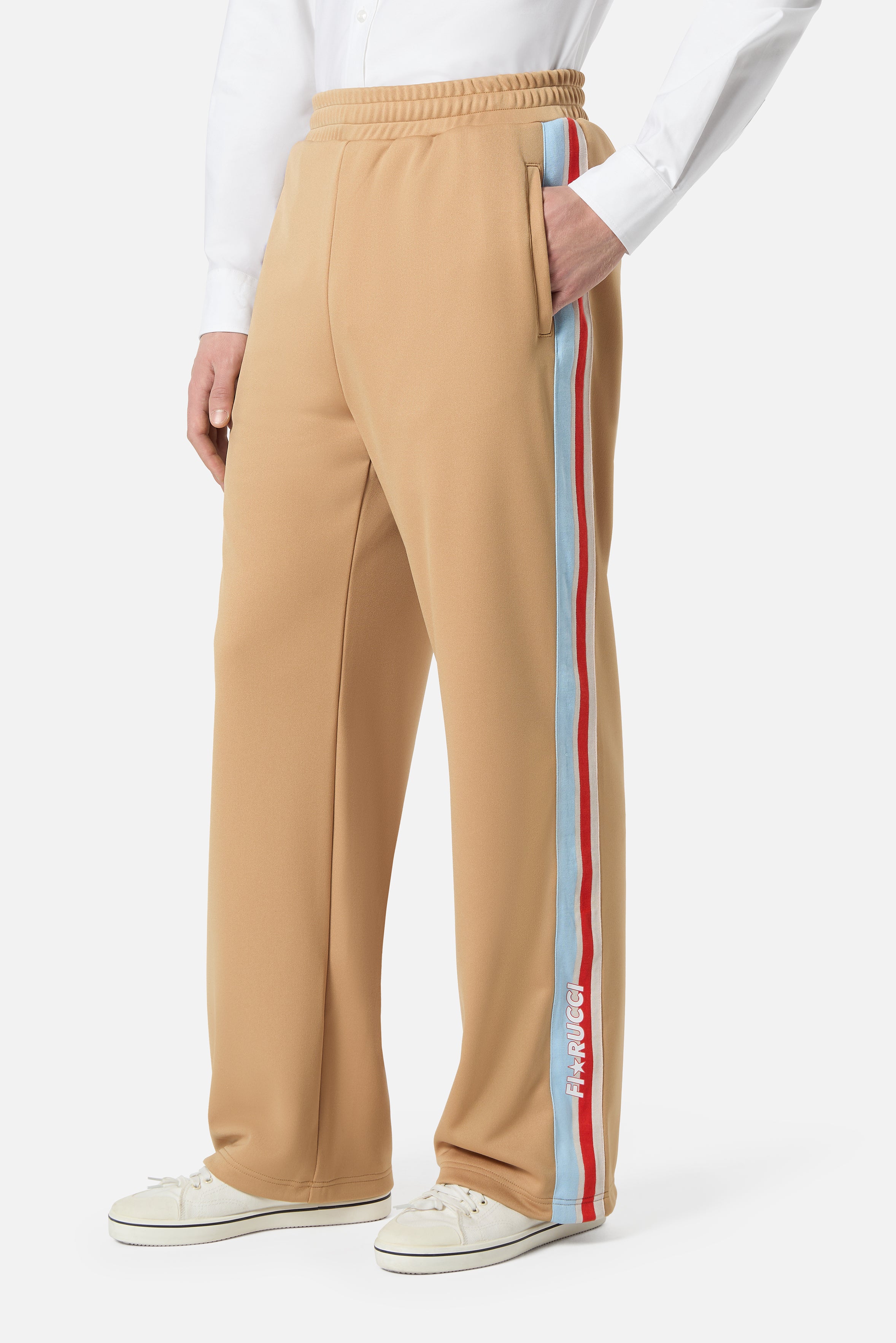 Striped Star Logo Track Trousers Beige