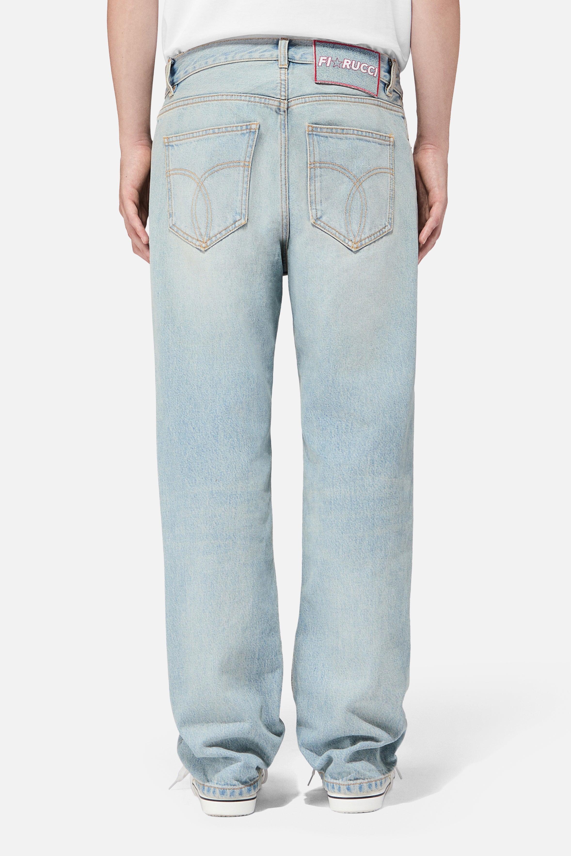 Star Logo Straight Fit Jeans Light Blue