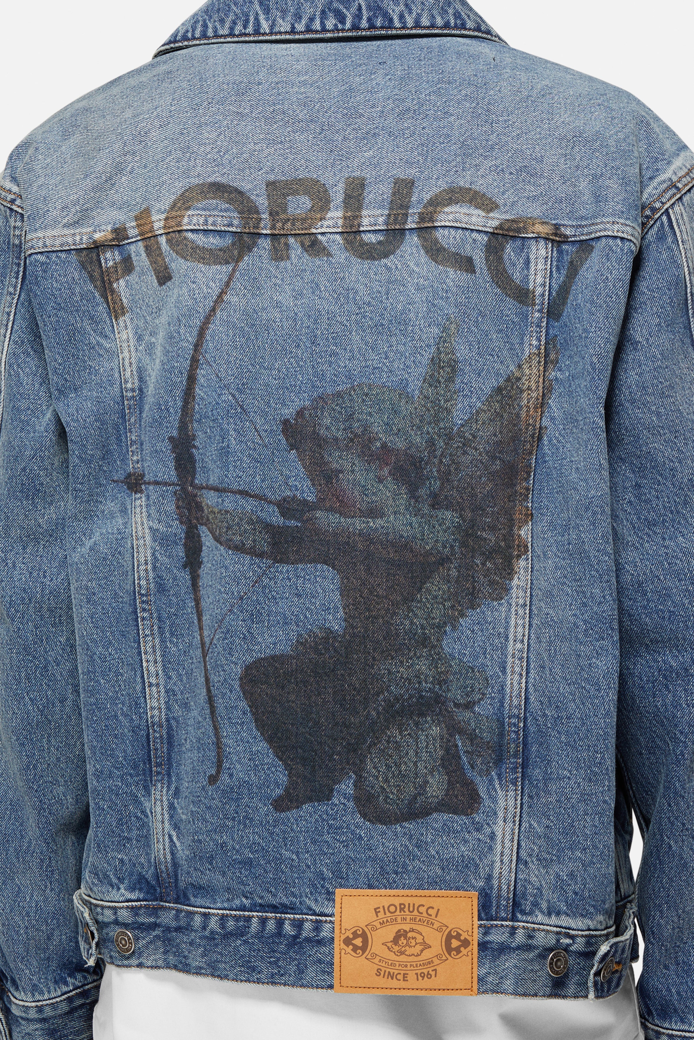 Rock Cupid Print Denim Jacket Mid Blue