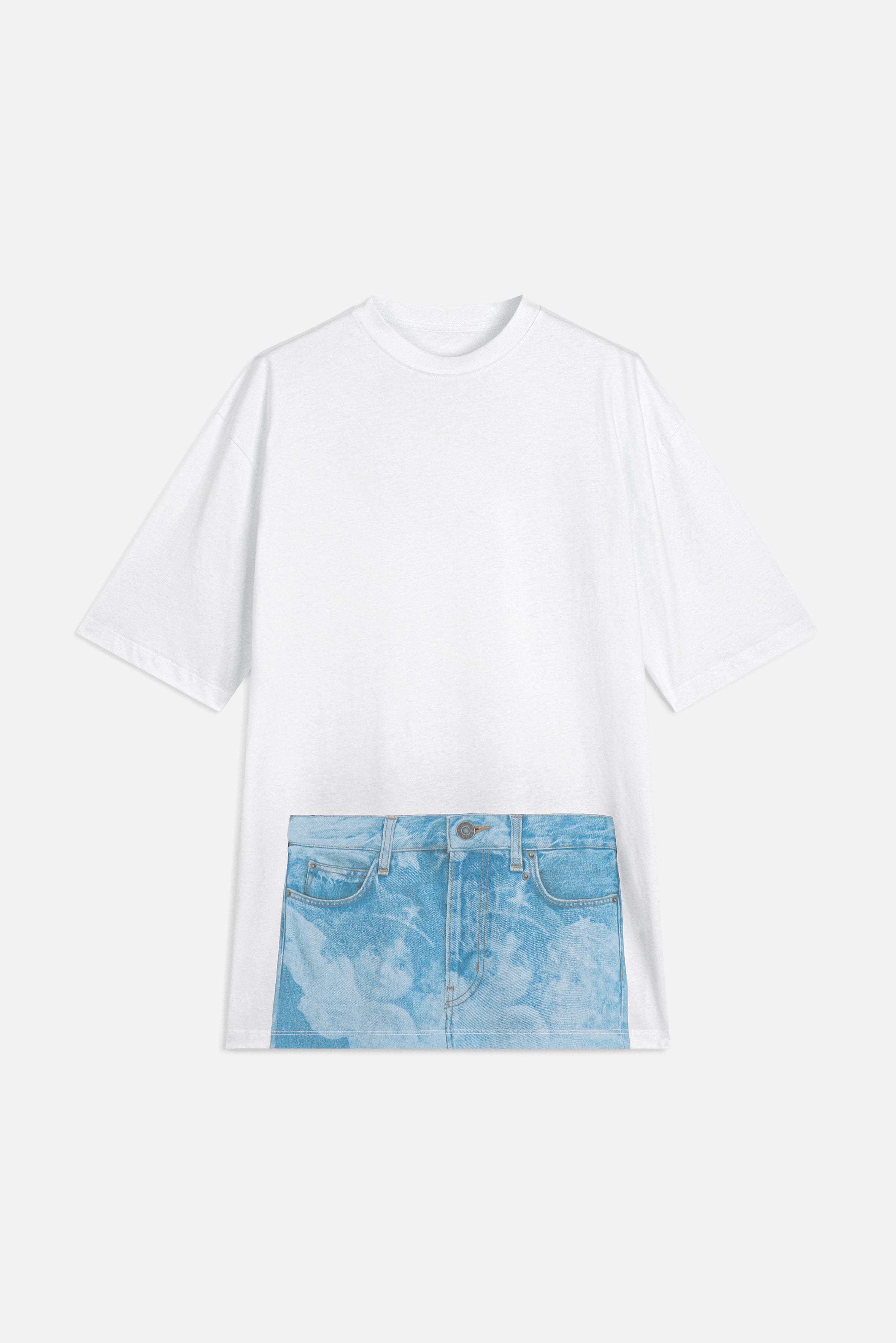 Angel Jeans Print Long Relaxed T-Shirt White