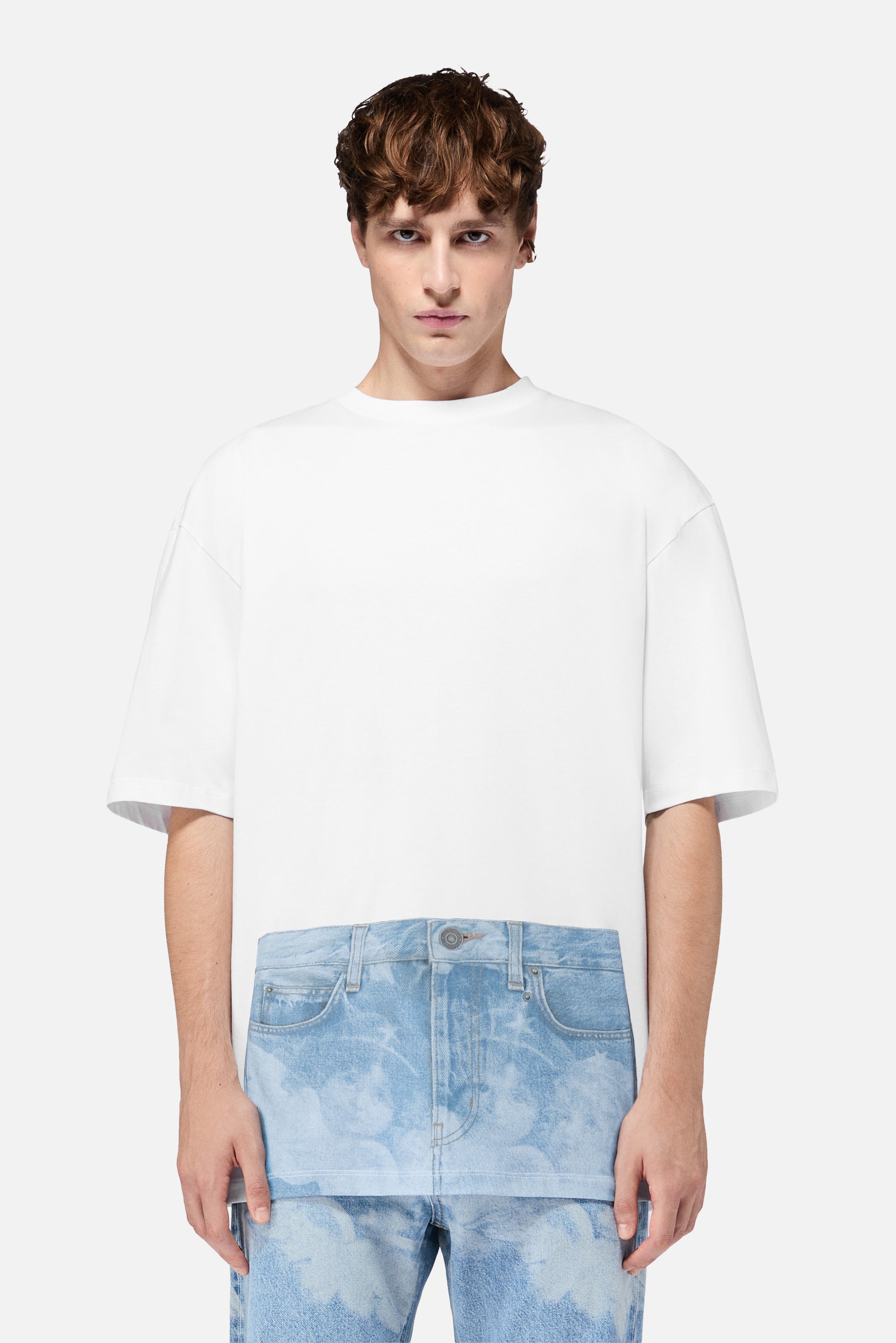 Angel Jeans Print Long Relaxed T-Shirt White