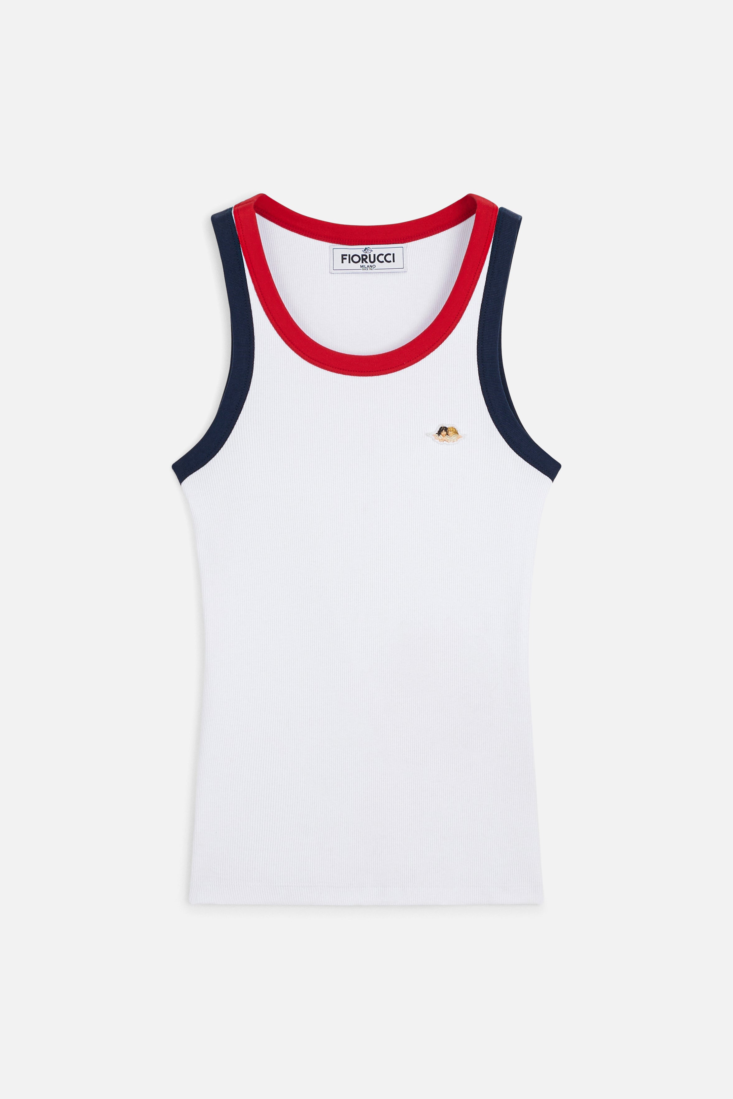 Contrast Trims Angels Patch Tank Top White