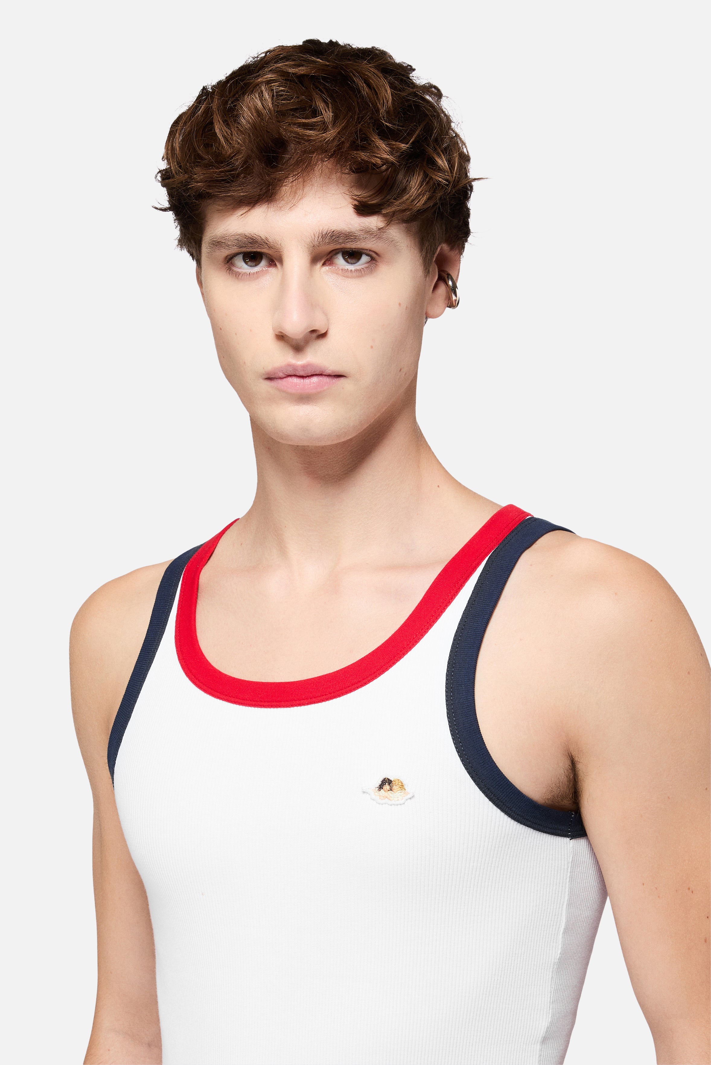 Contrast Trims Angels Patch Tank Top White
