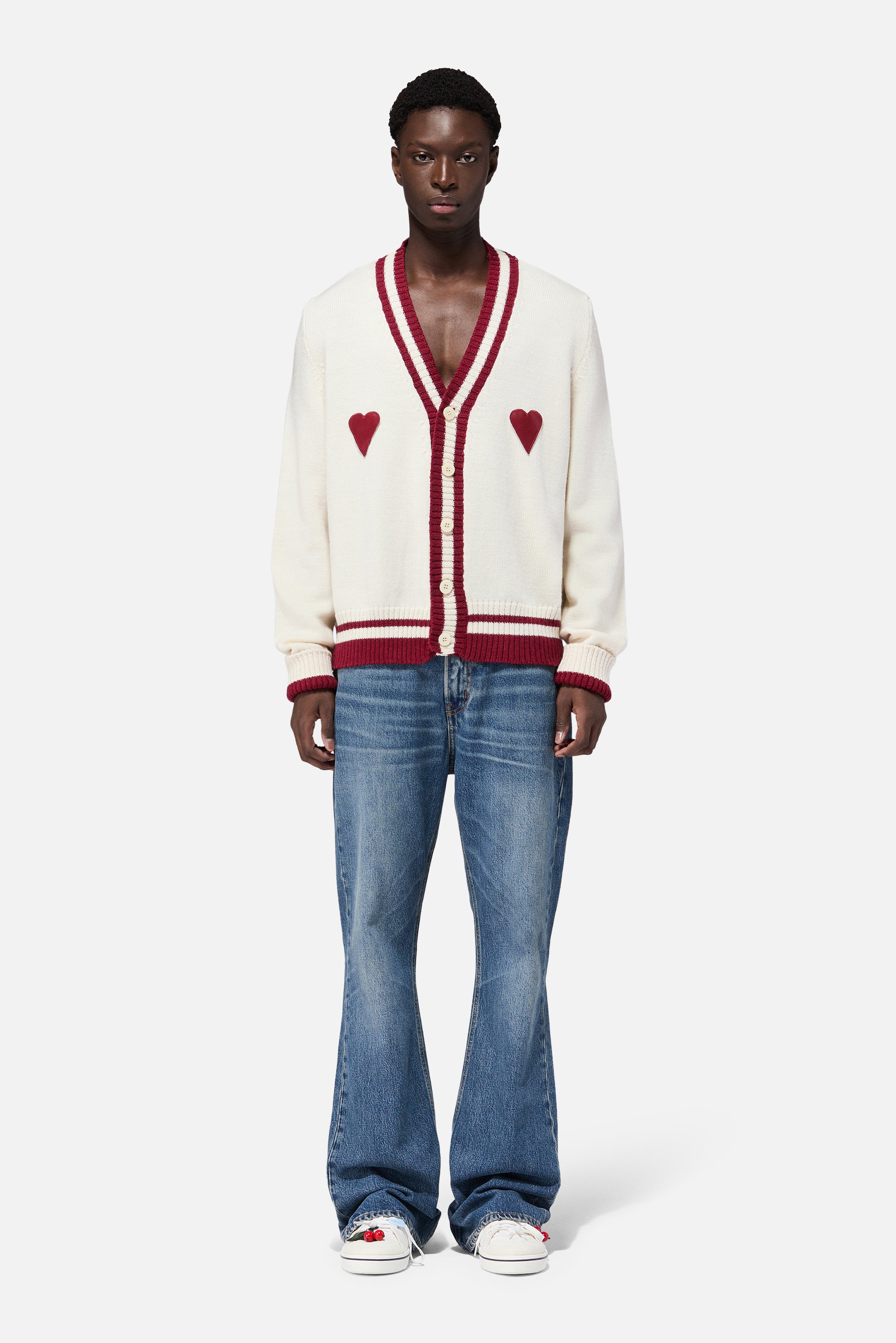 Double Heart Wool Cardigan Cream