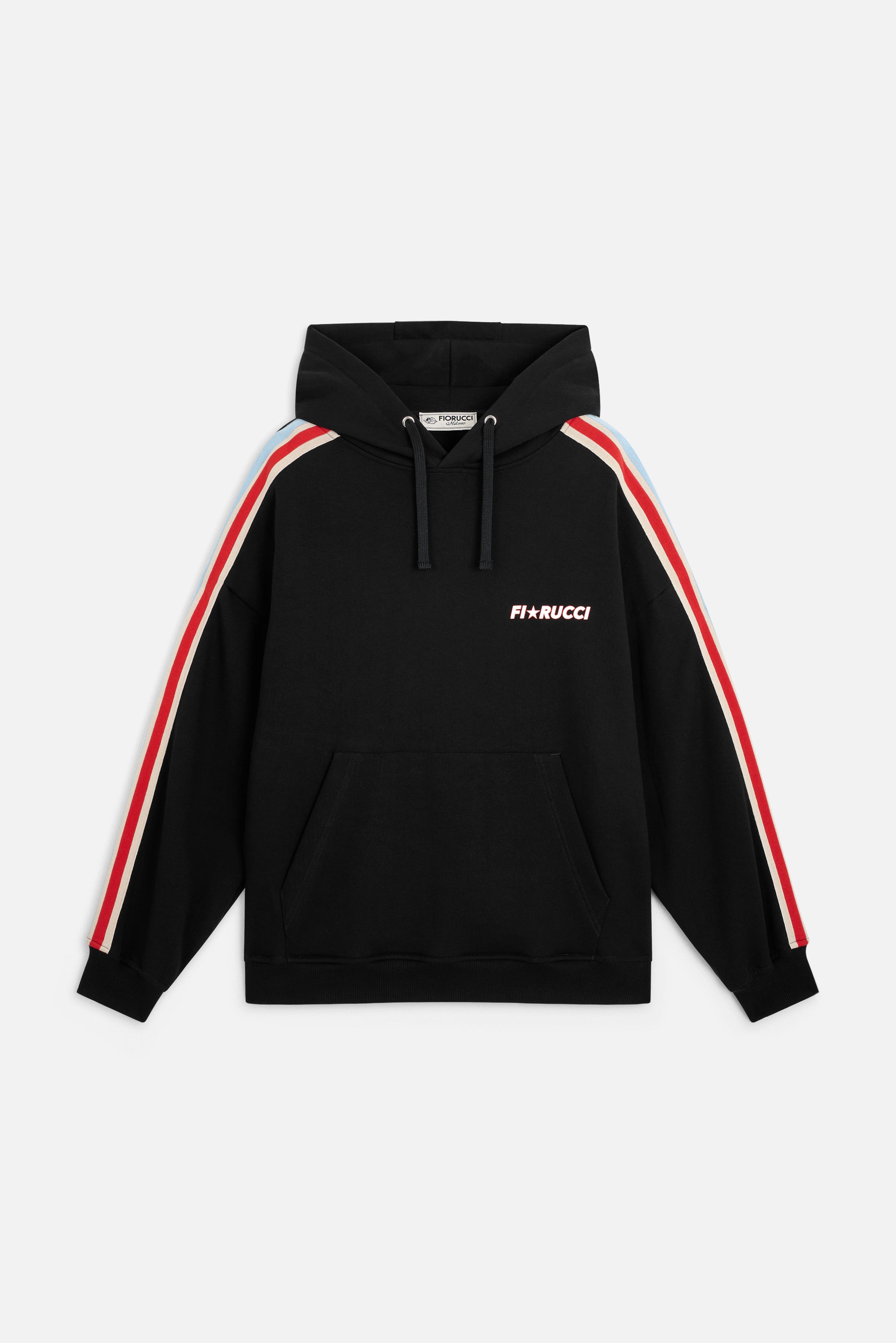 Striped Star Logo Relaxed Hoodie Black