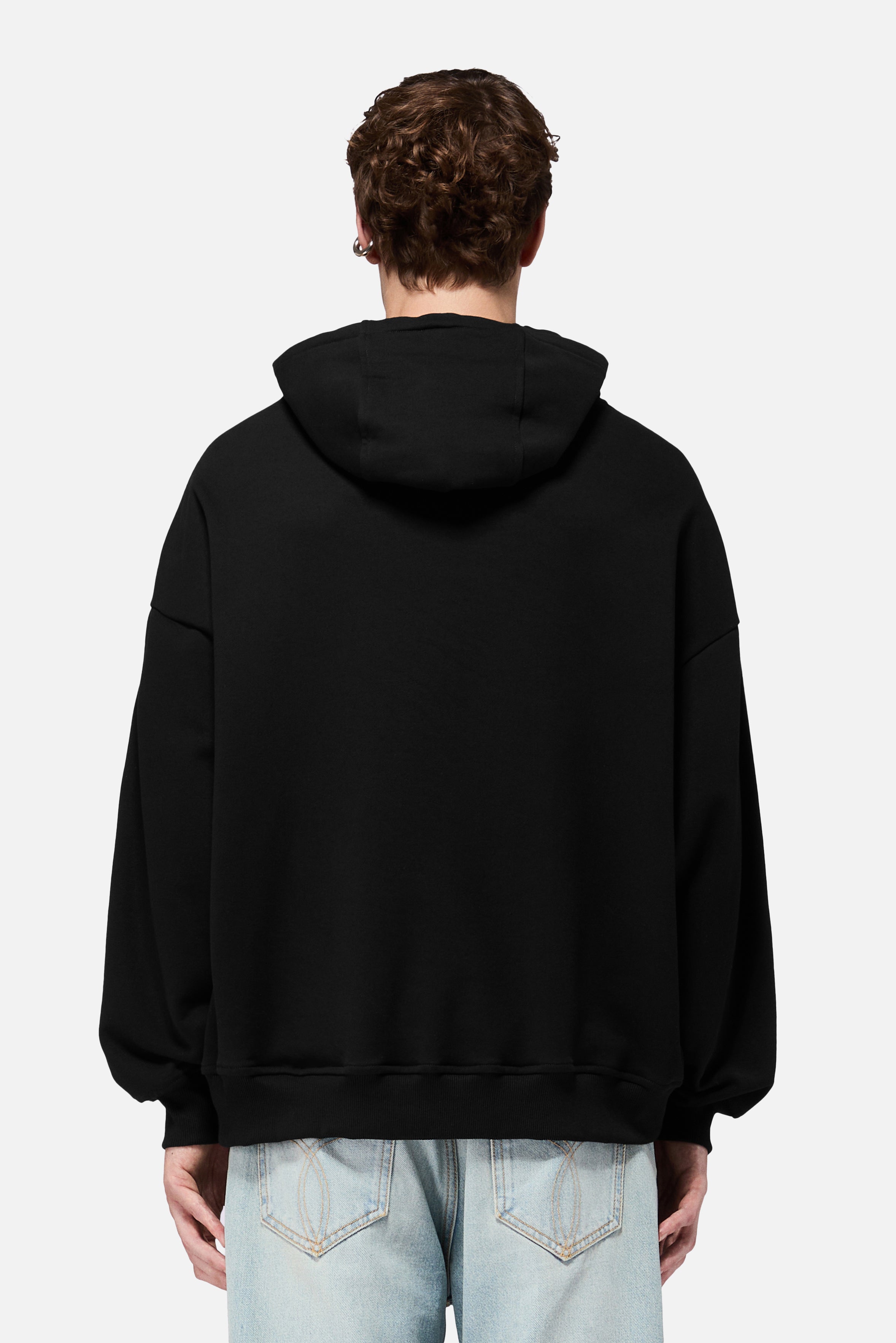 Striped Star Logo Relaxed Hoodie Black