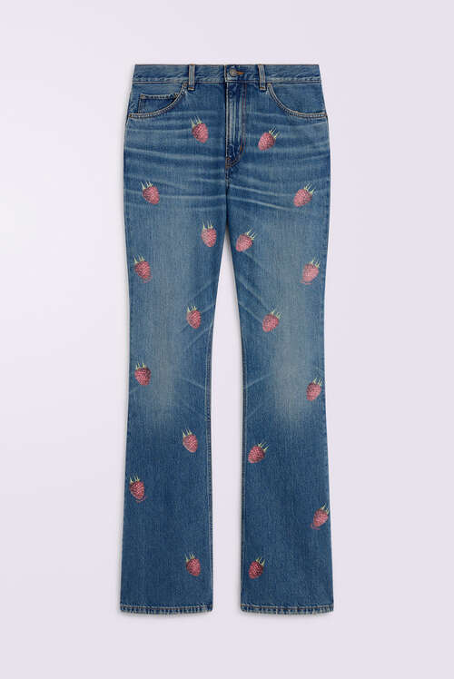Unisex Raspberry Flare Jeans Mid Blue