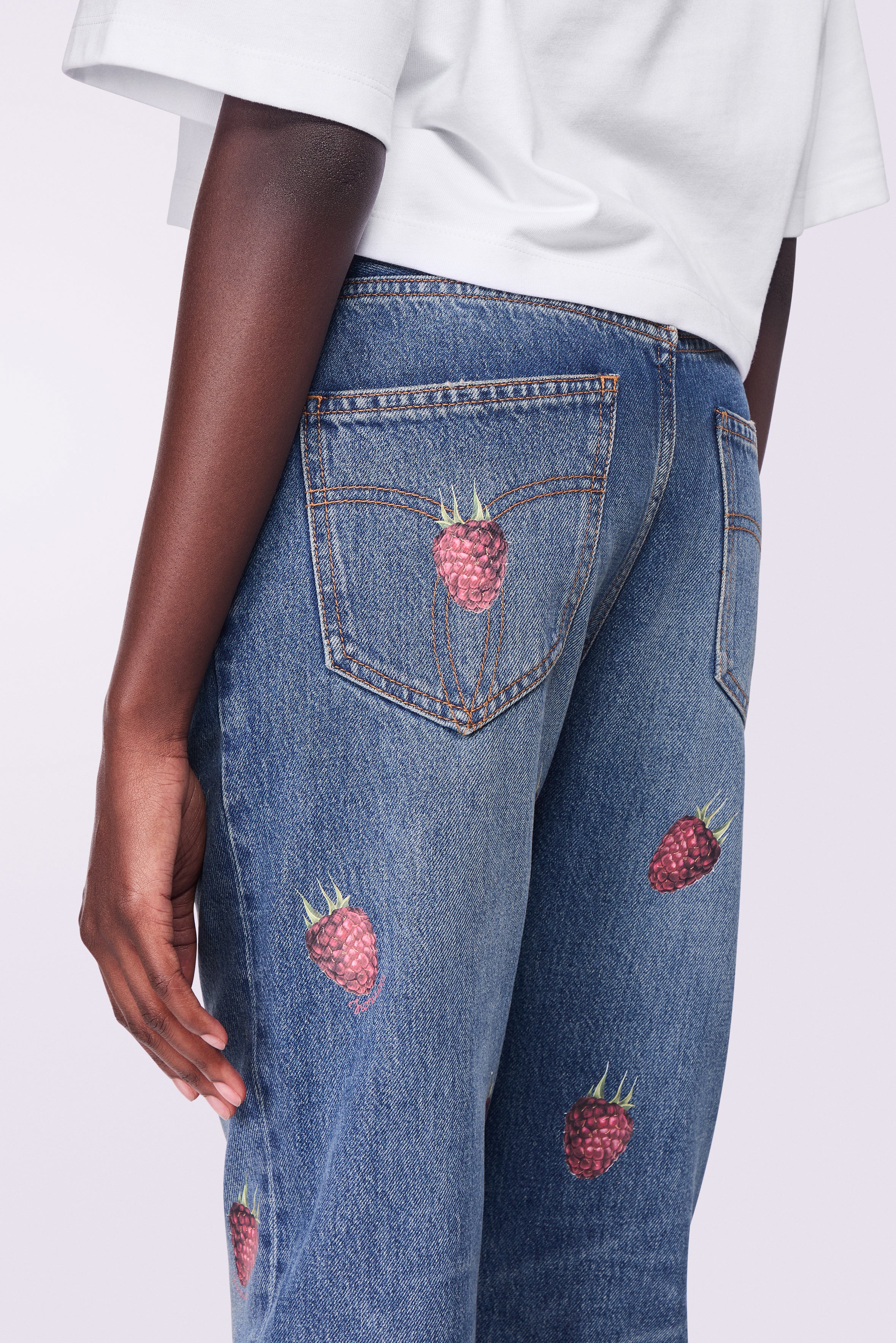 Unisex Raspberry Flare Jeans Mid Blue