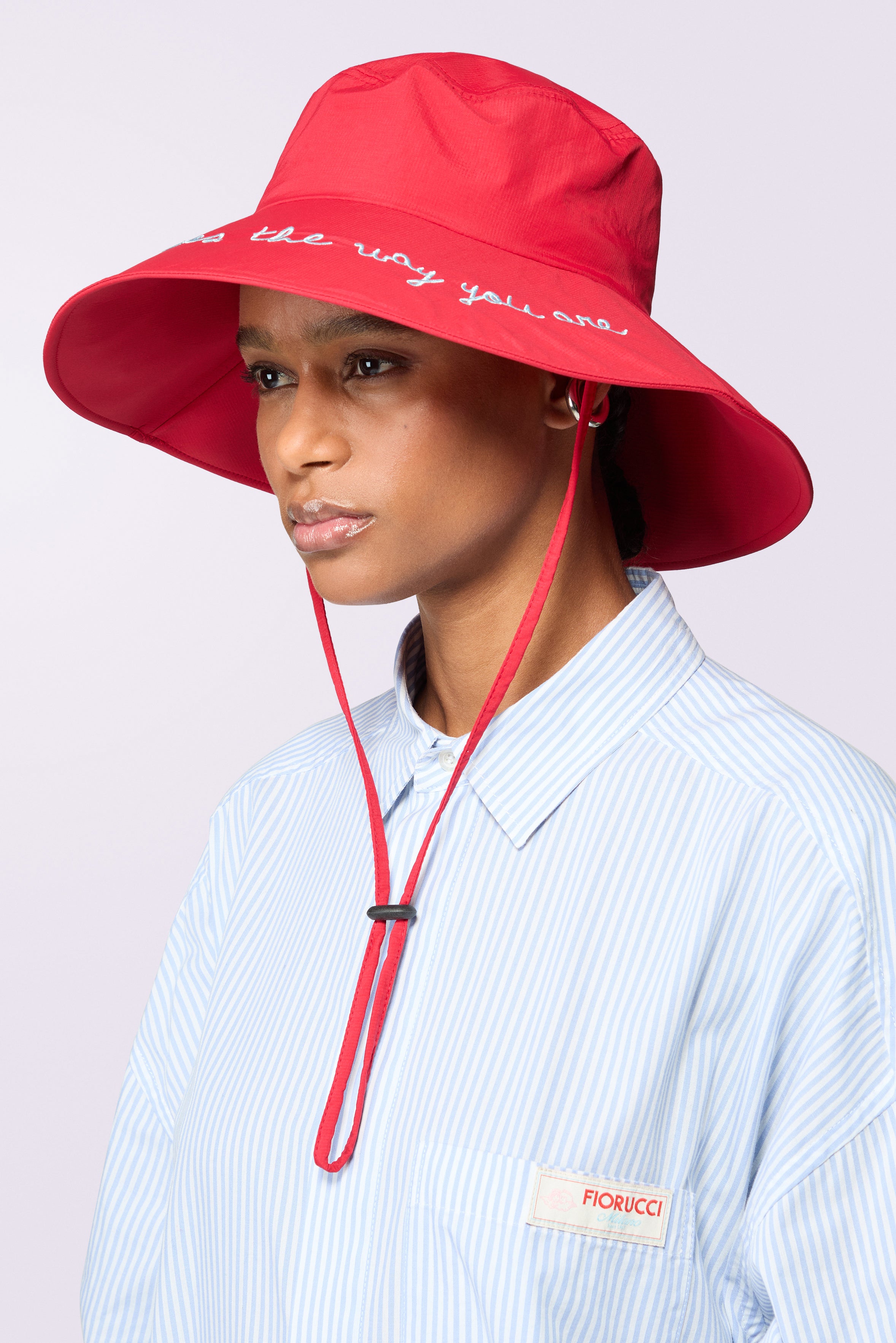 Embroidered Bucket Hat Red