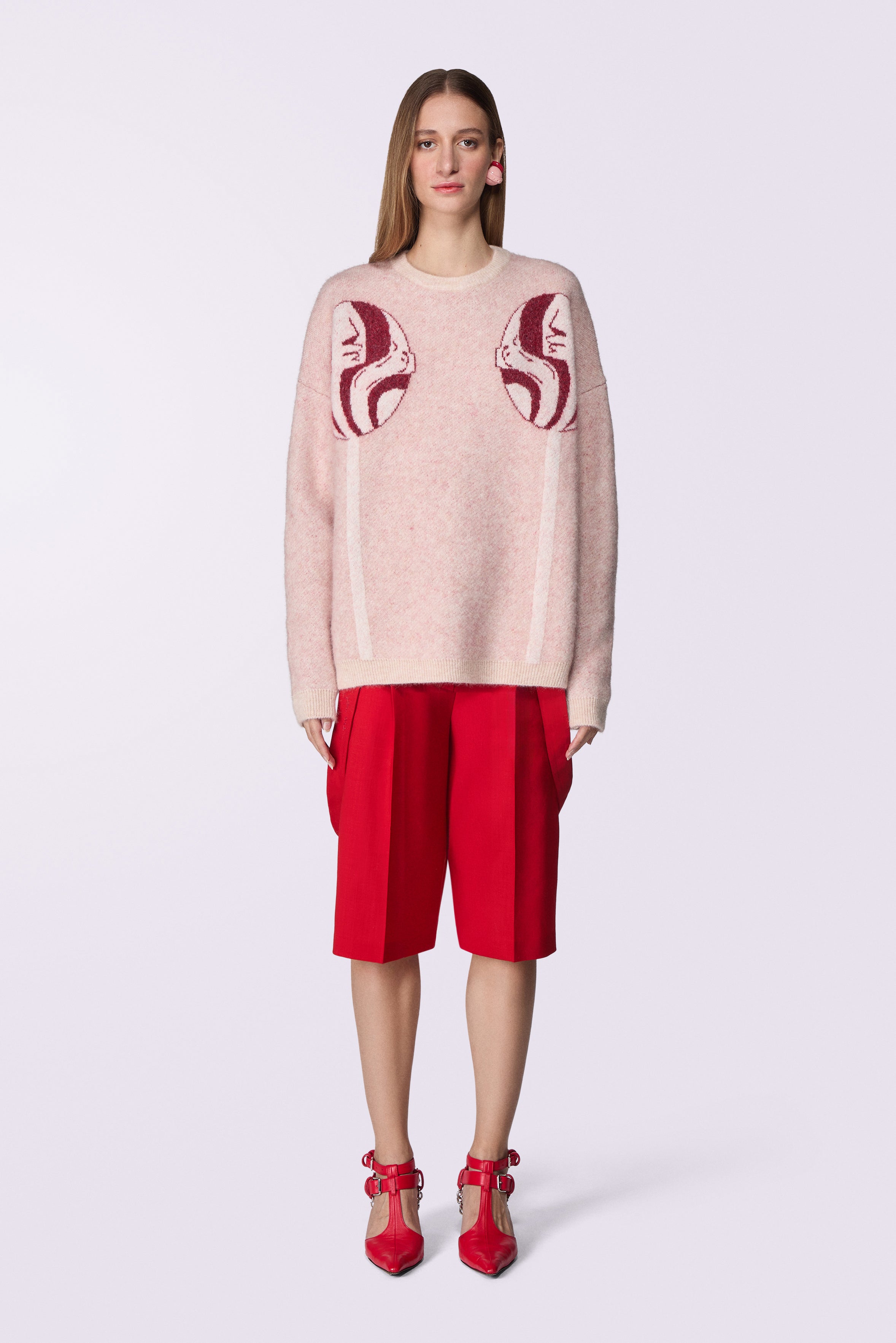 Embroidered Suspender Shorts Red