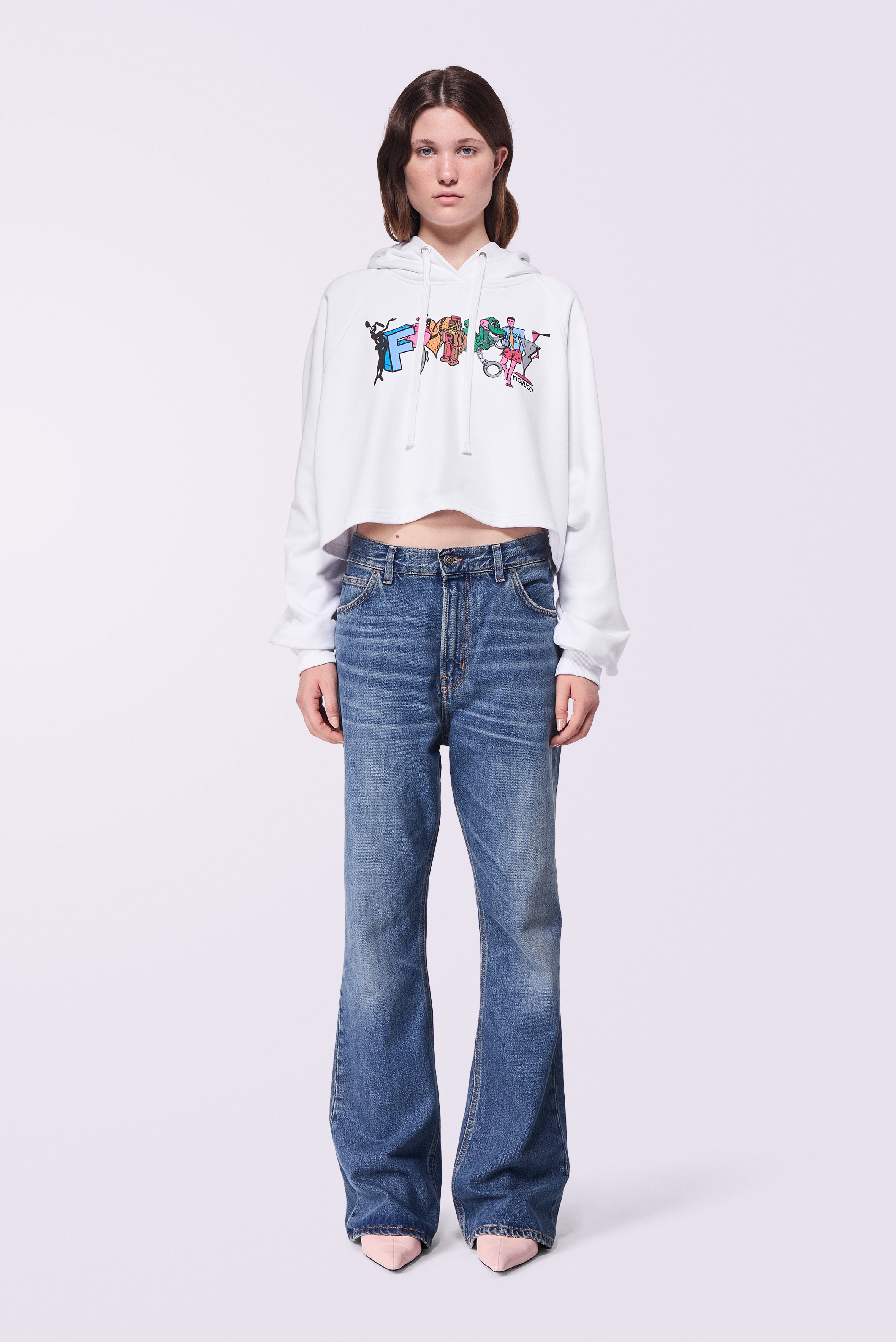 Toon Logo Crop Hoodie White