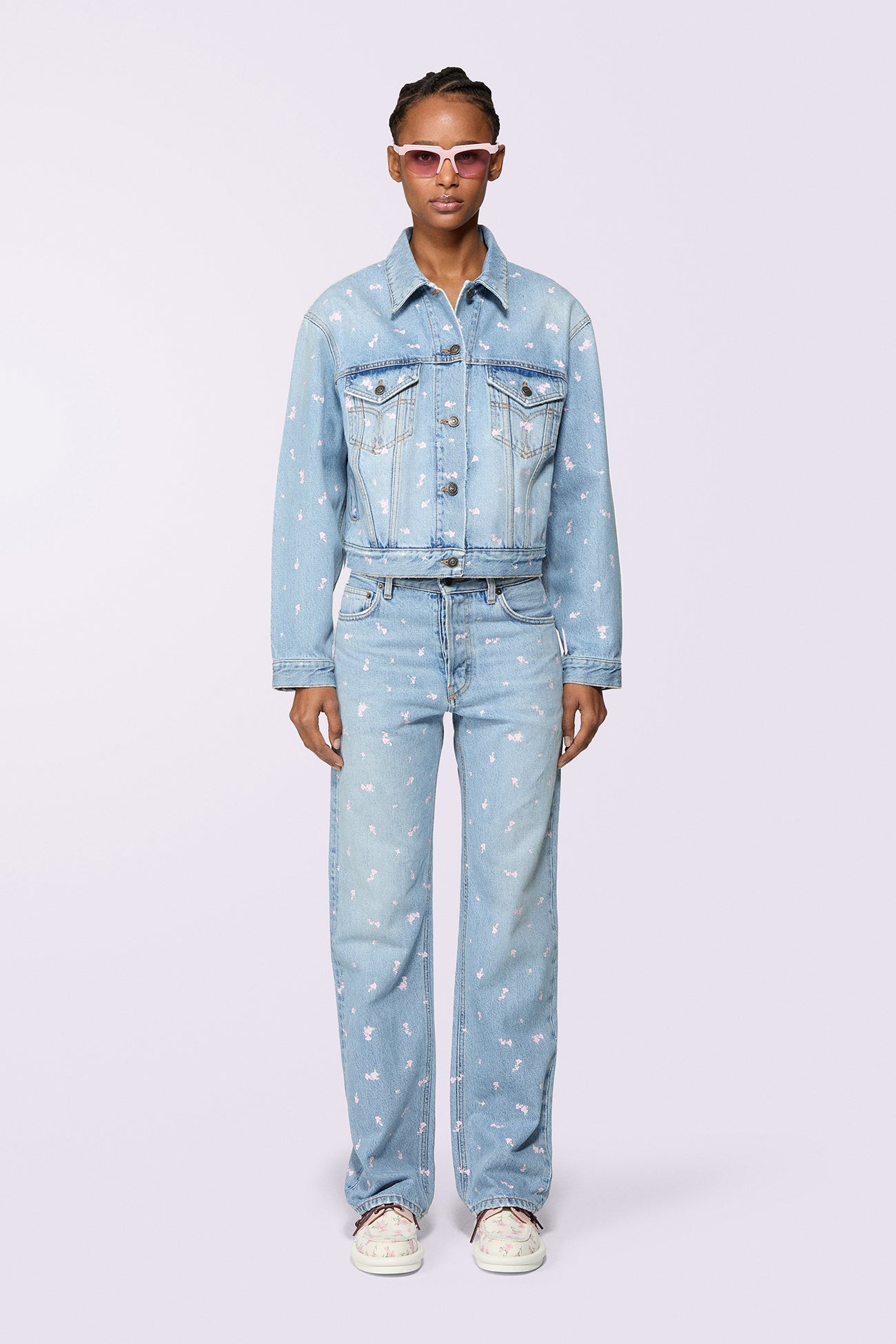Floral Straight Fit Jeans Light Blue