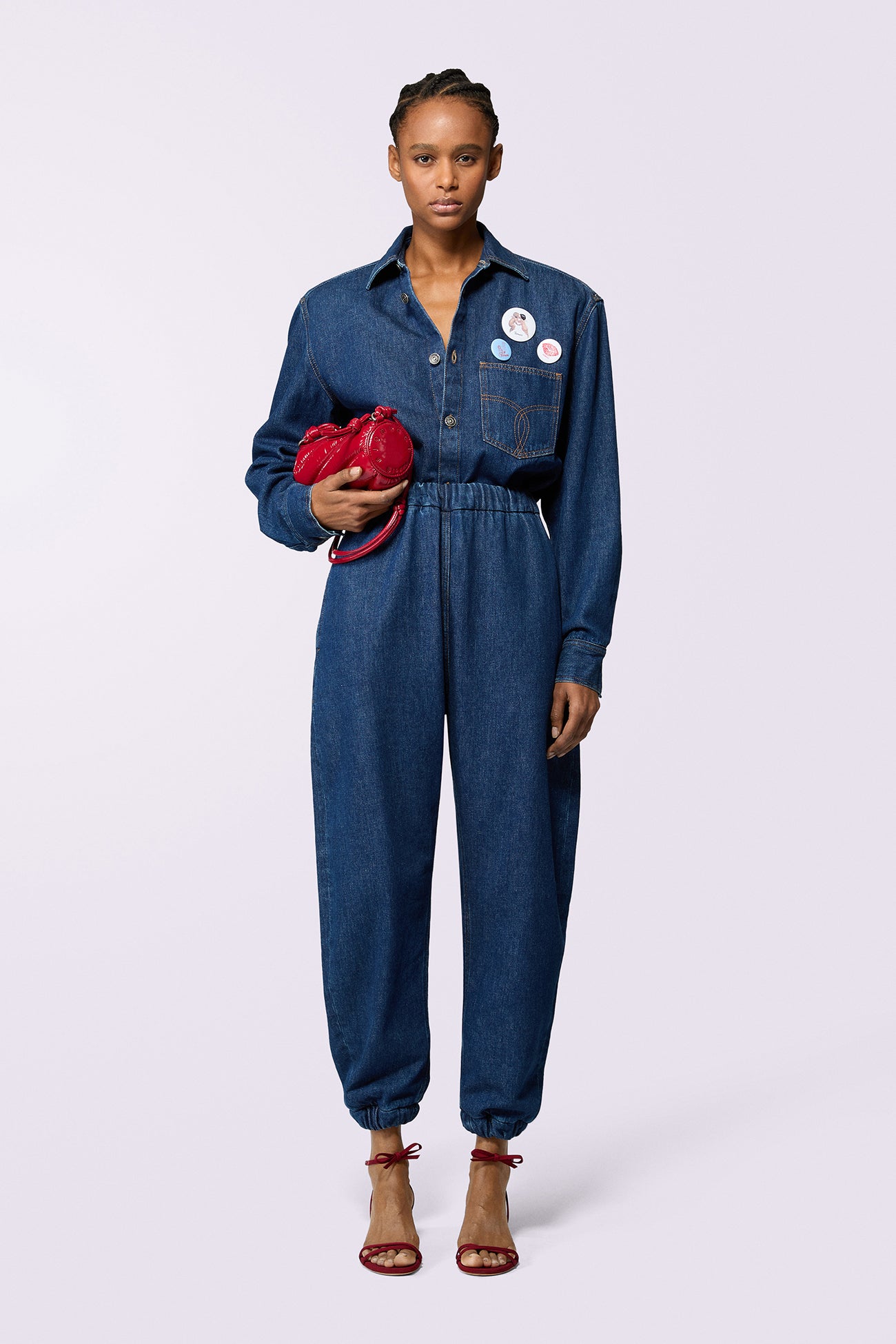 Embroidered Balloon Jeans Deep Blue