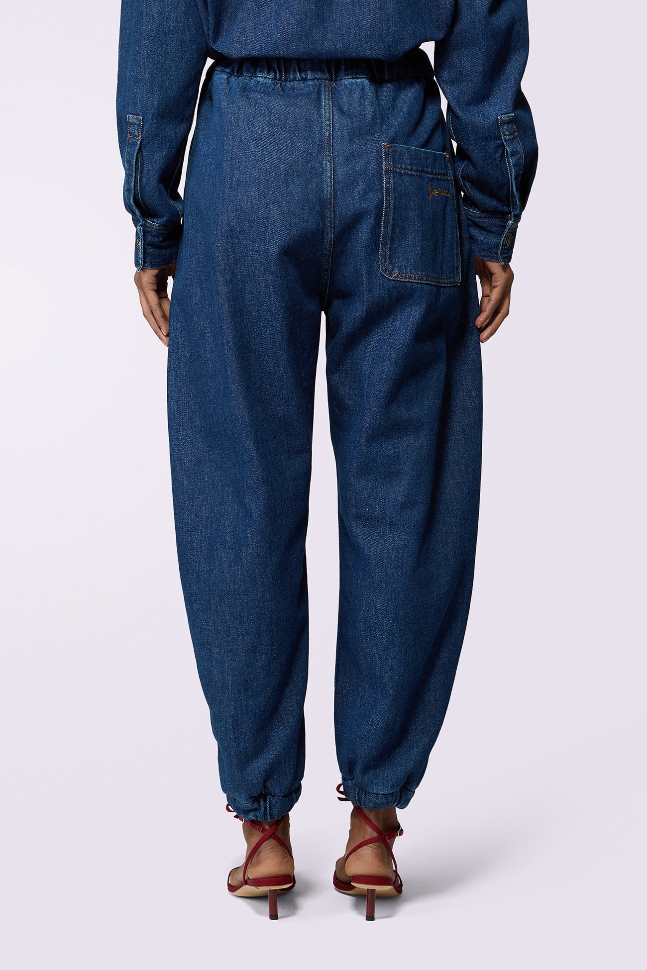 Embroidered Balloon Jeans Deep Blue