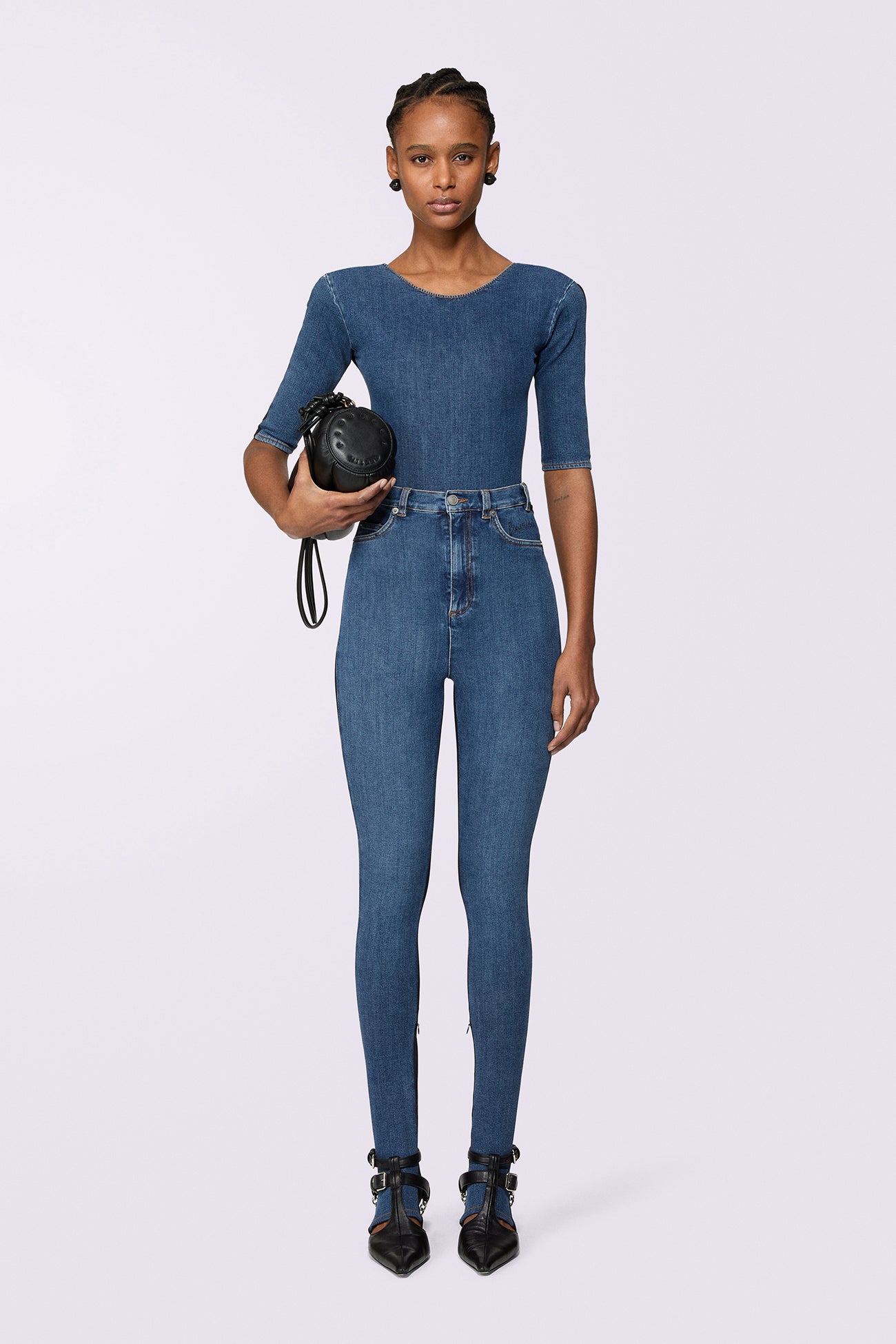 Padded Denim Bodysuit Deep Blue