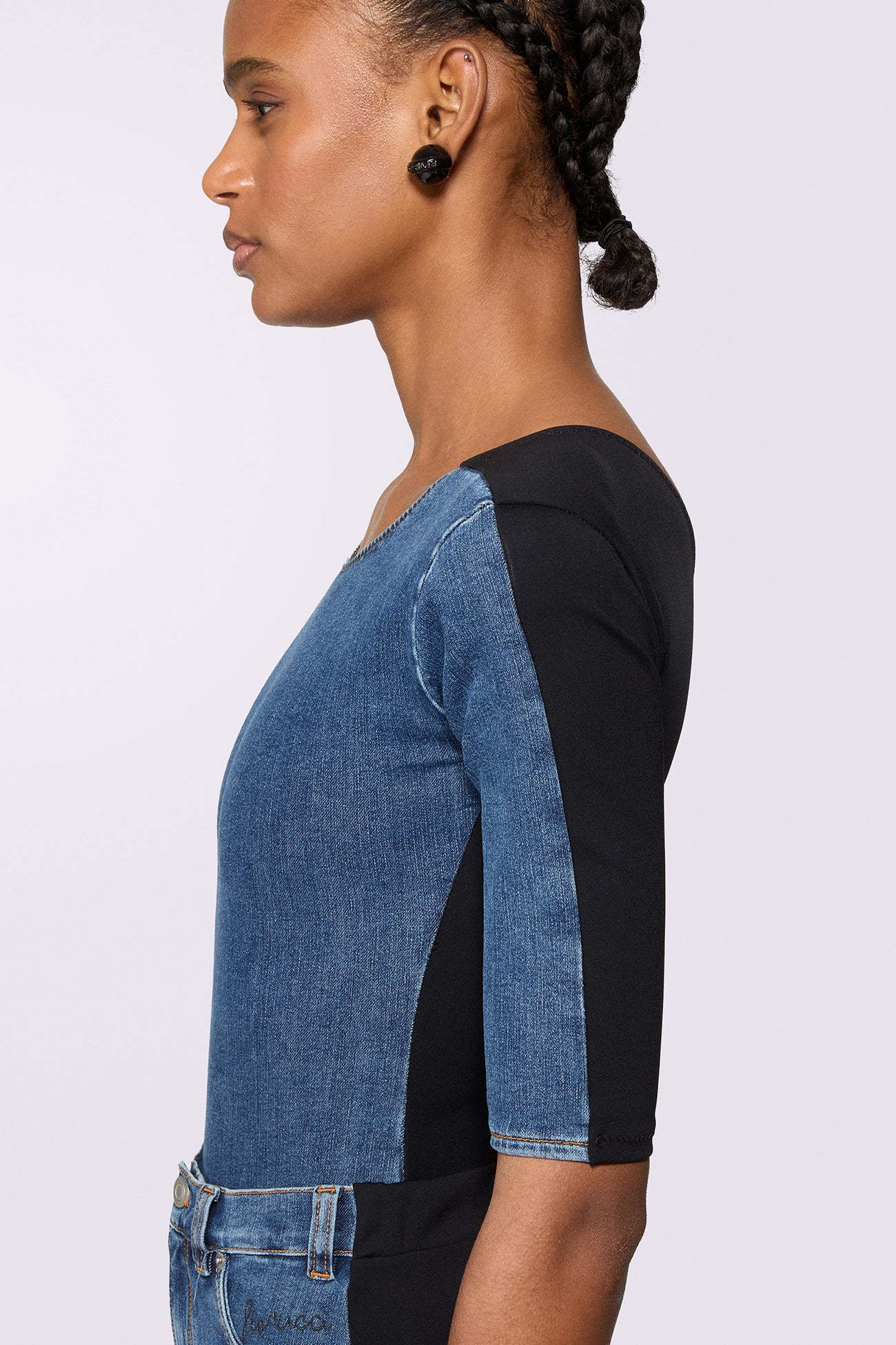 Padded Denim Bodysuit Deep Blue