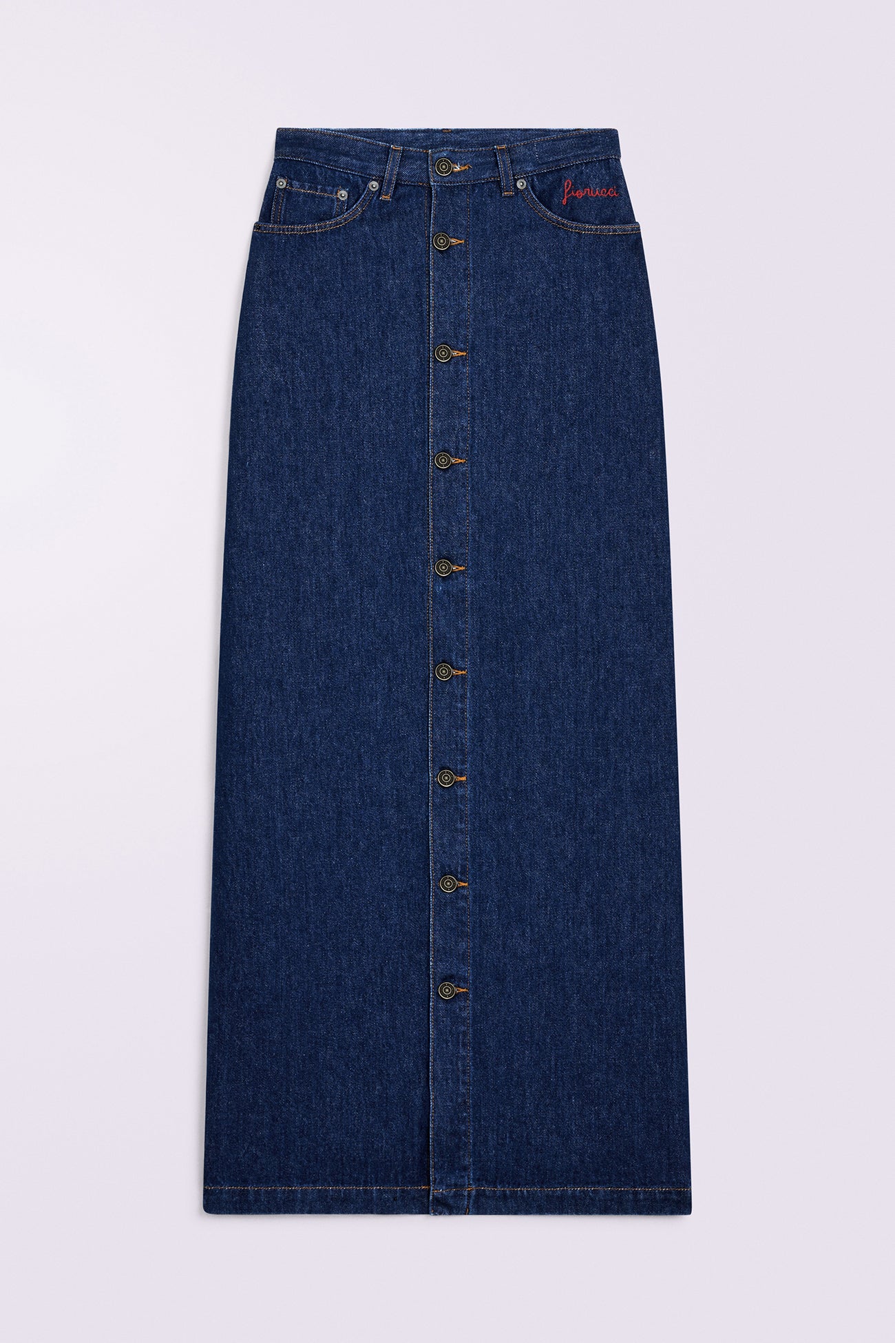 Embroidered Denim Maxi Skirt Deep Blue