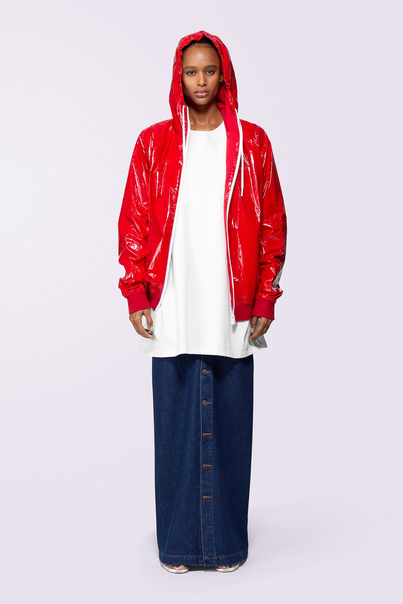 Embroidered Denim Maxi Skirt Deep Blue