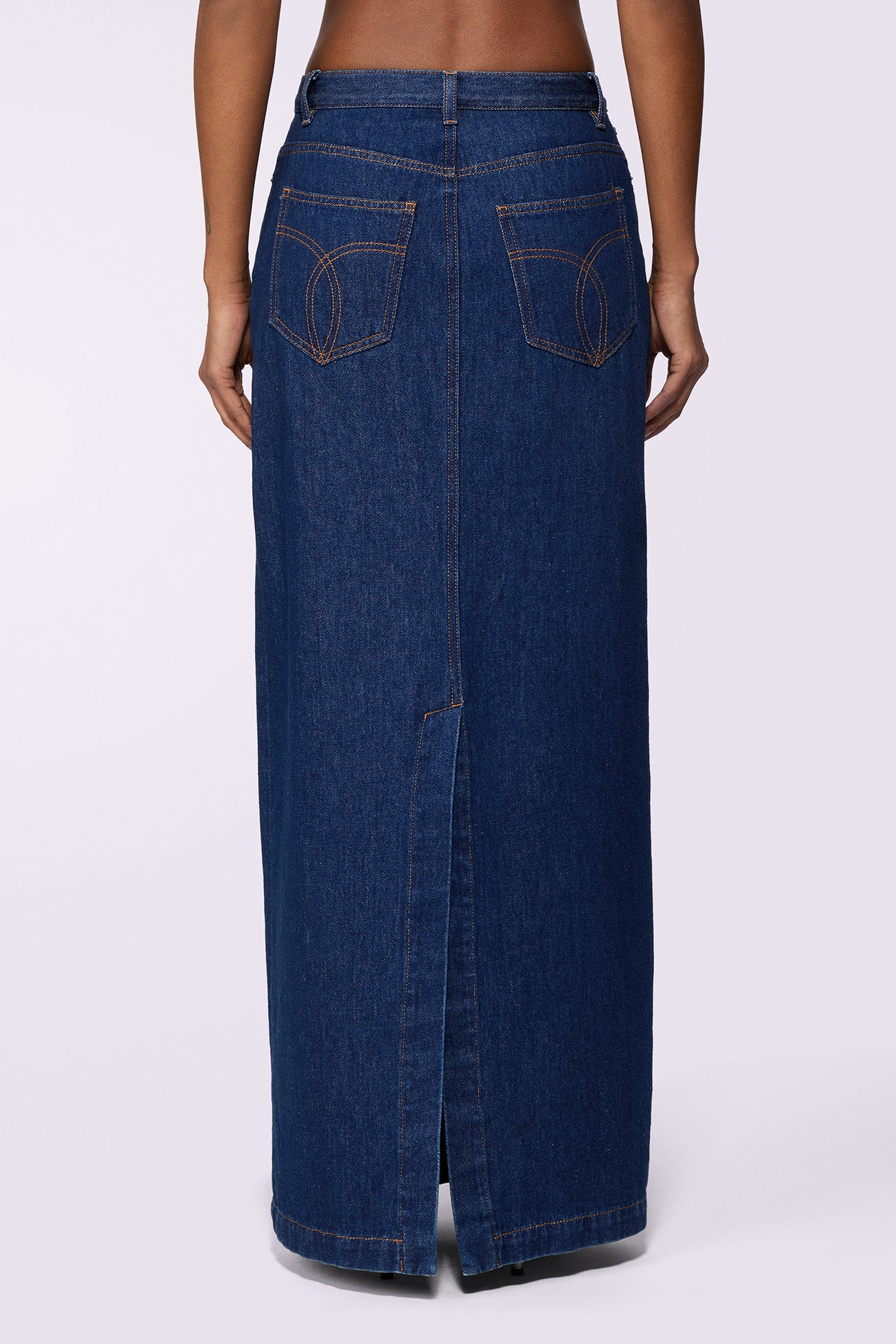 Embroidered Denim Maxi Skirt Deep Blue