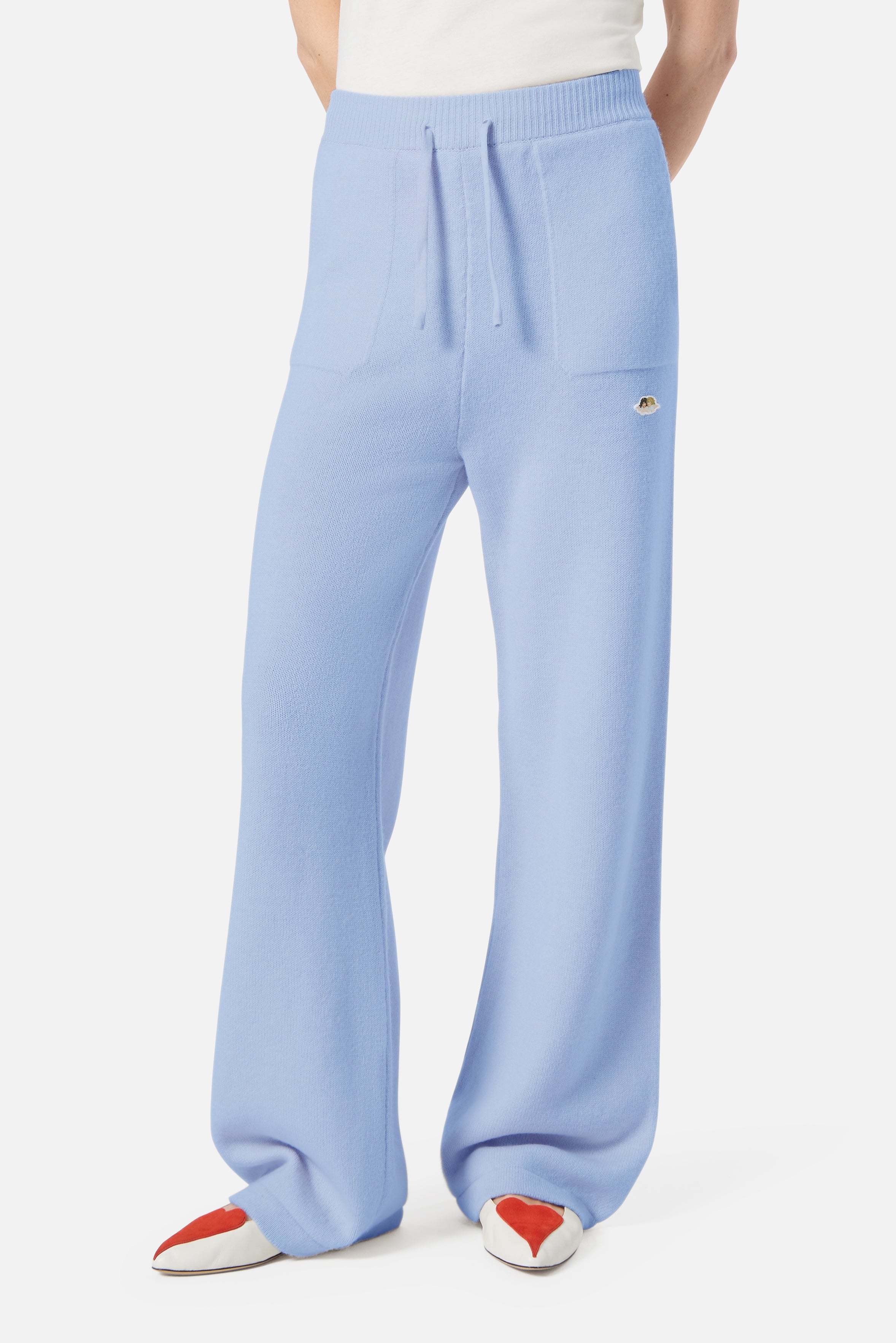 Angels Patch Knit Trousers Light Blue