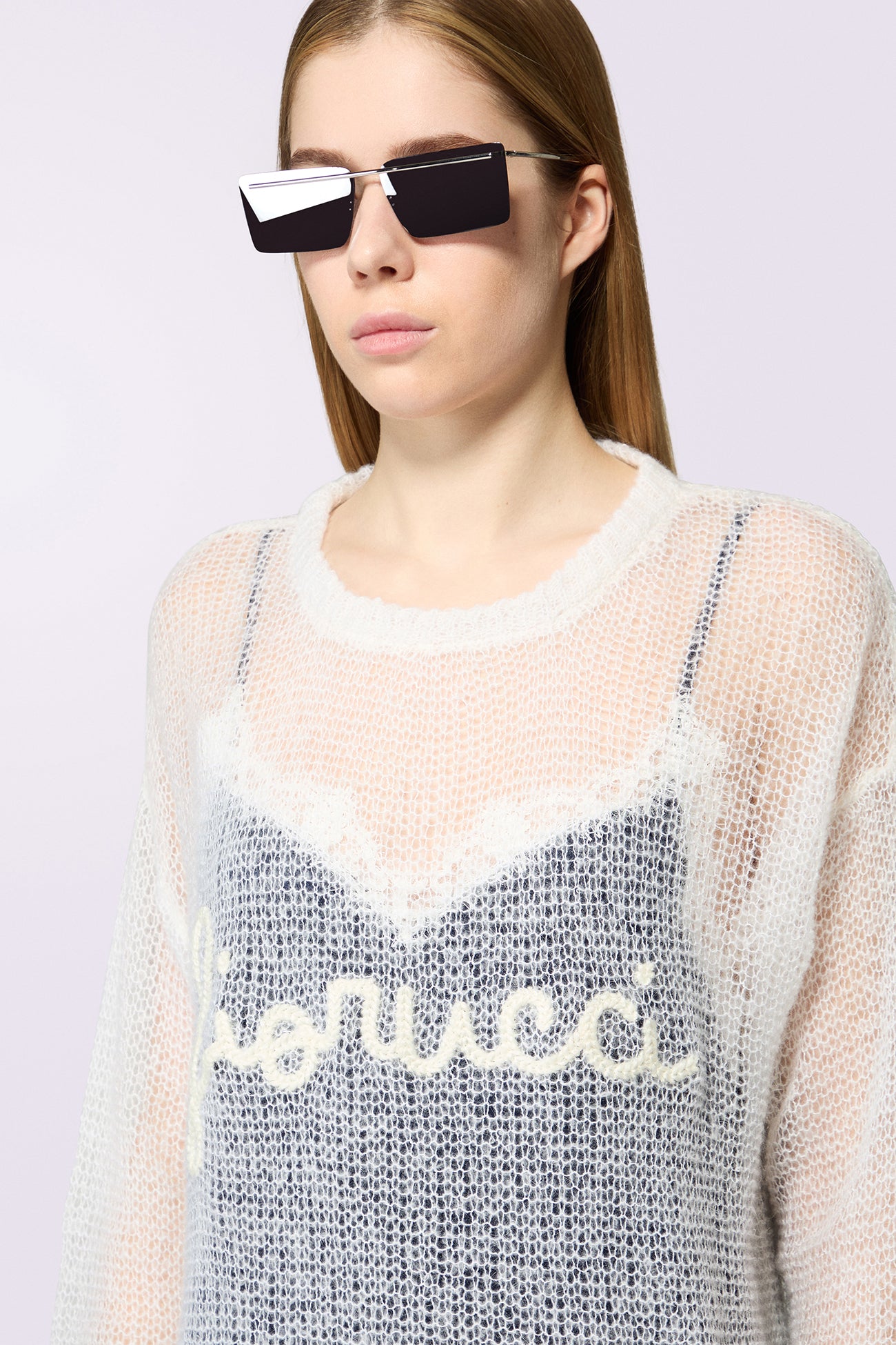 Cursive Logo Knit Jumper White