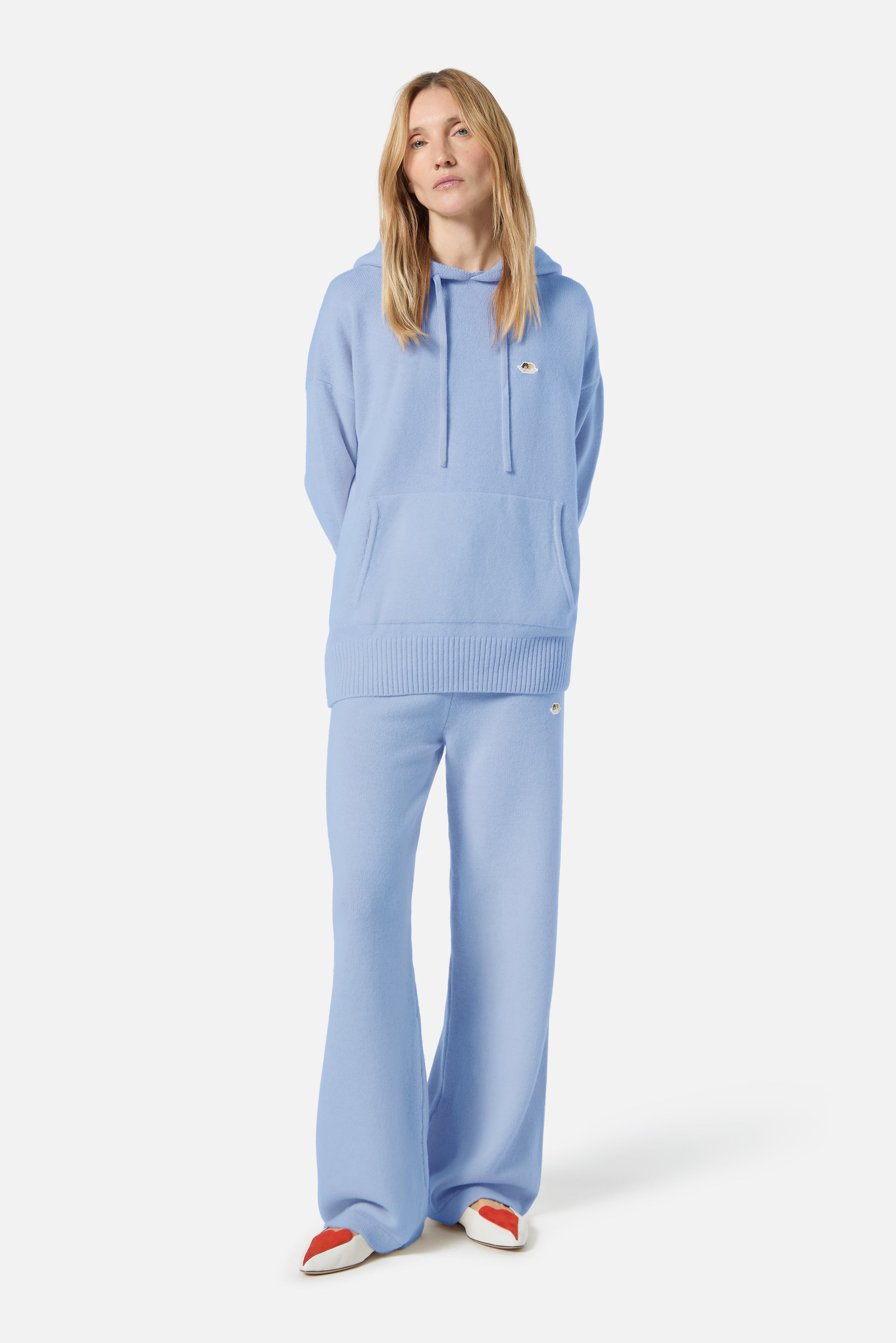 Angels Patch Knit Hoodie Light Blue