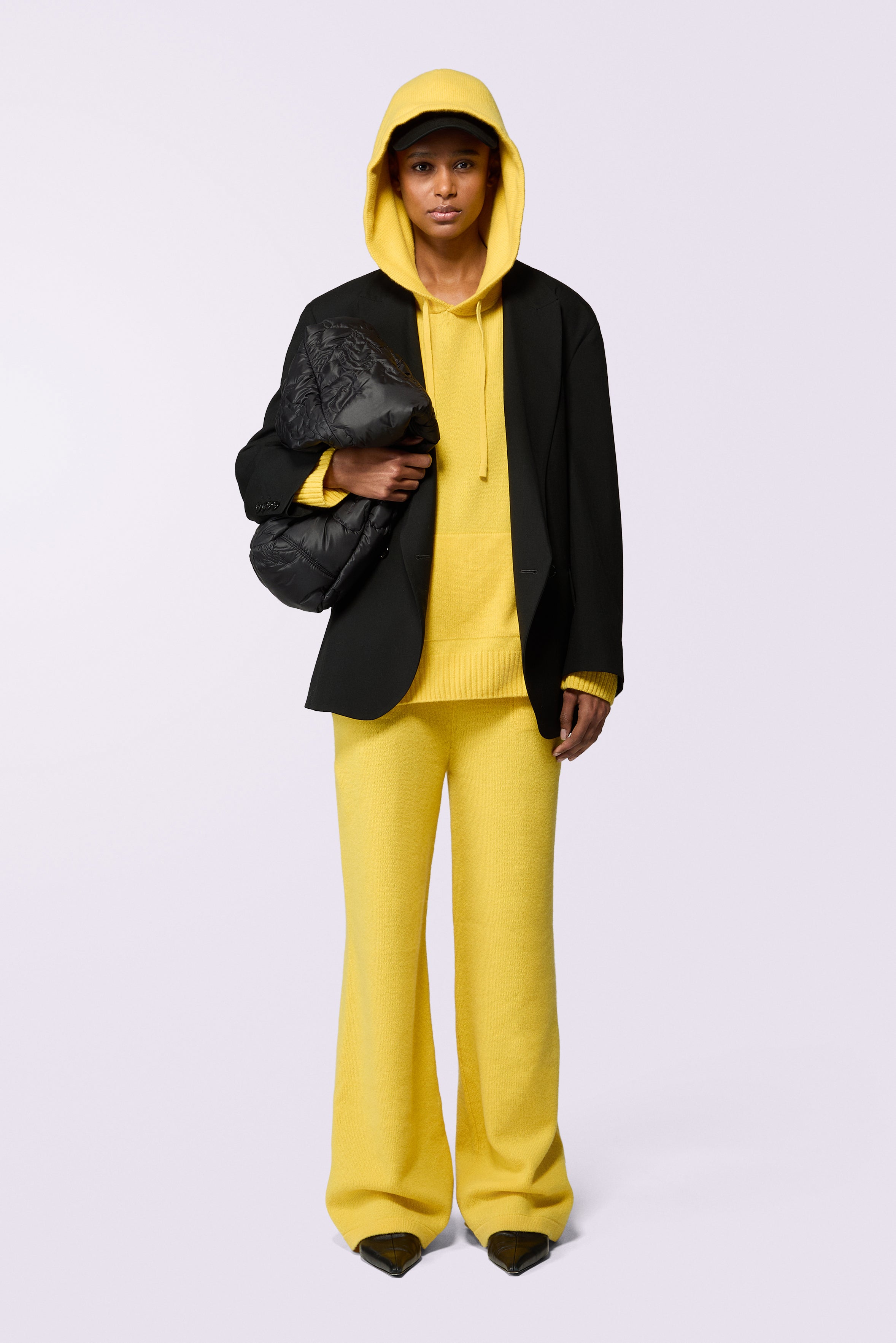 Angels Patch Knit Hoodie Yellow