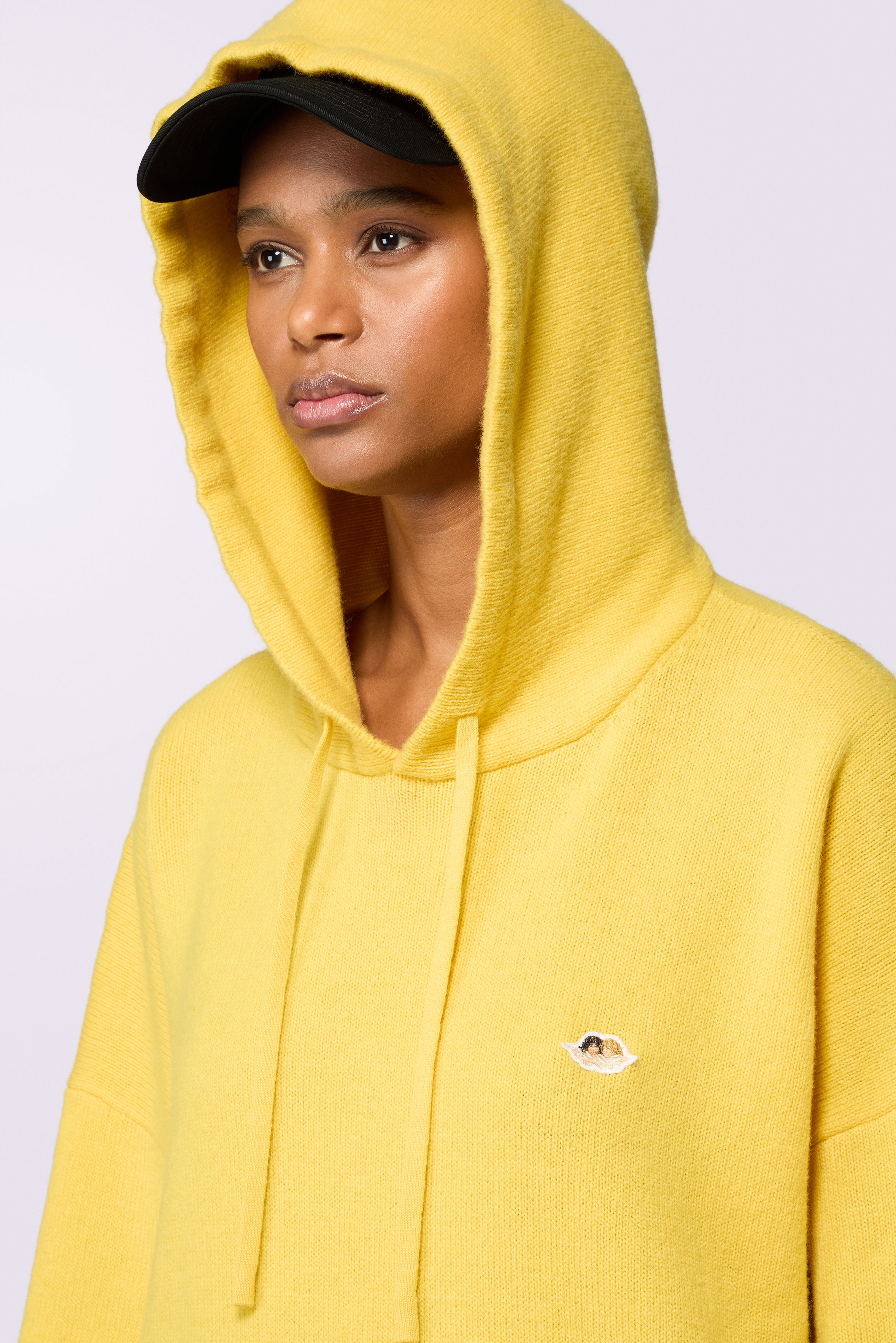 Angels Patch Knit Hoodie Yellow