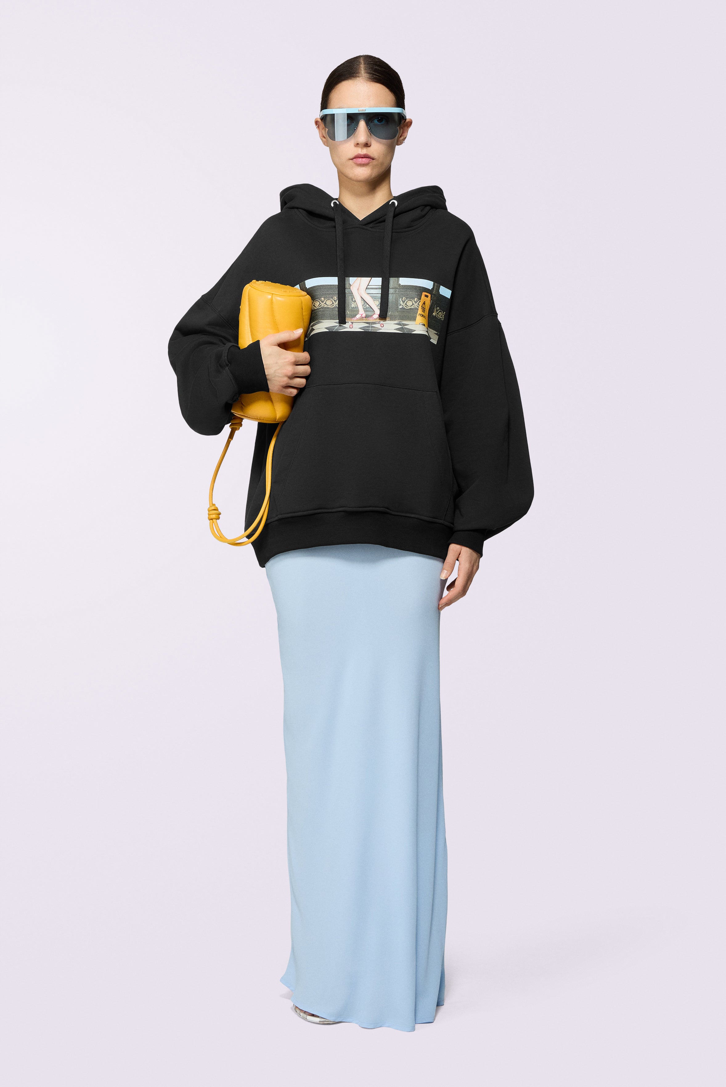 Skateboard Print Relaxed Hoodie Black