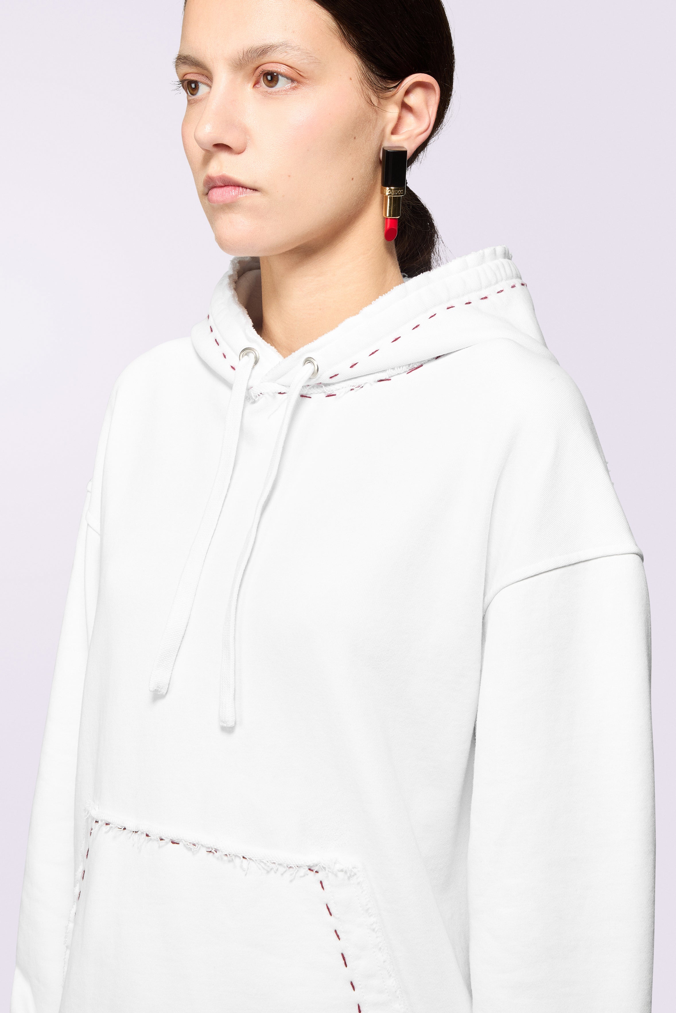 Stitch Logo Relaxed Hoodie White