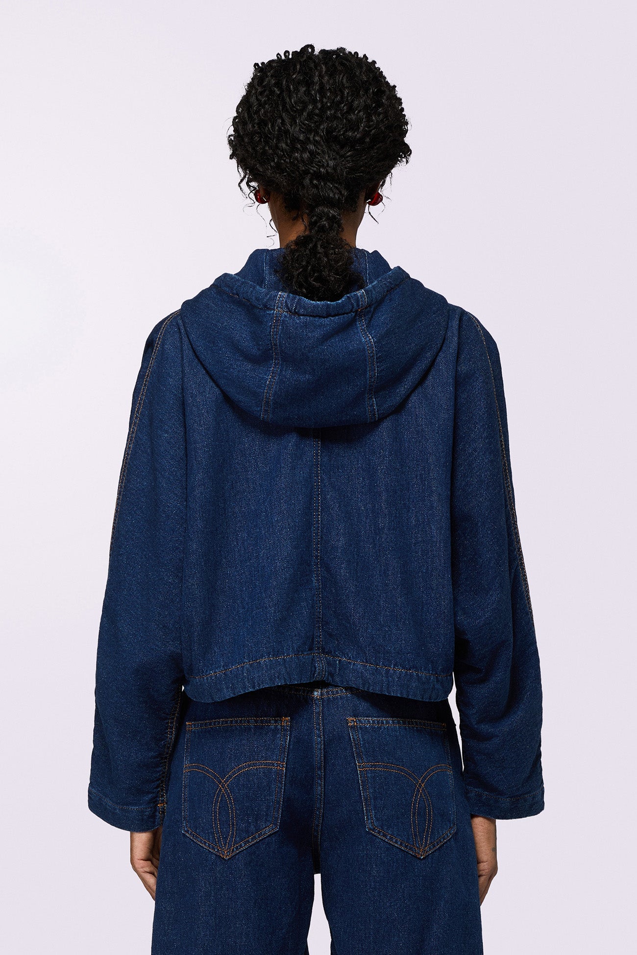Lollipop Patch Denim Hoodie Deep Blue