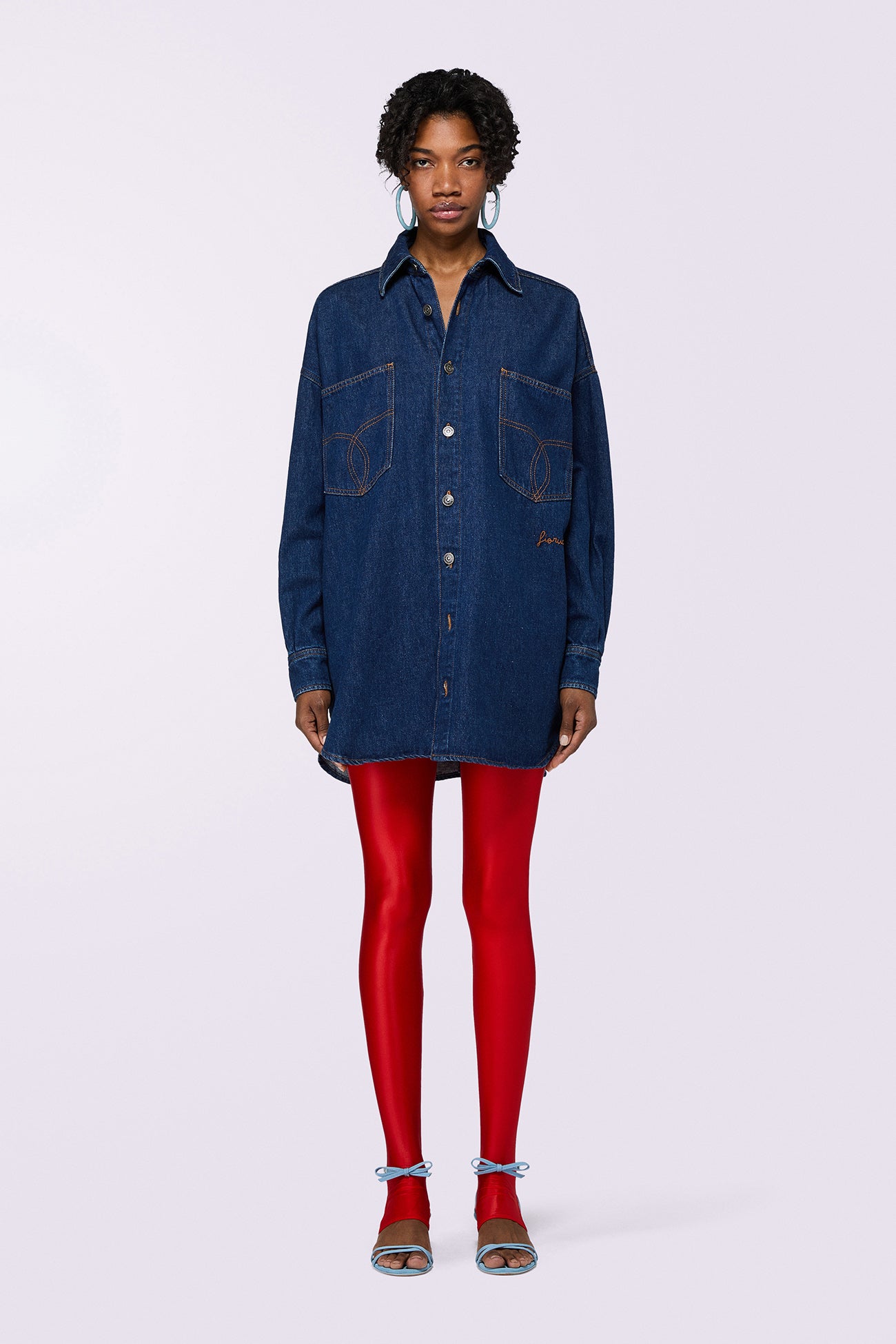 Open Back Denim Shirt Deep Blue