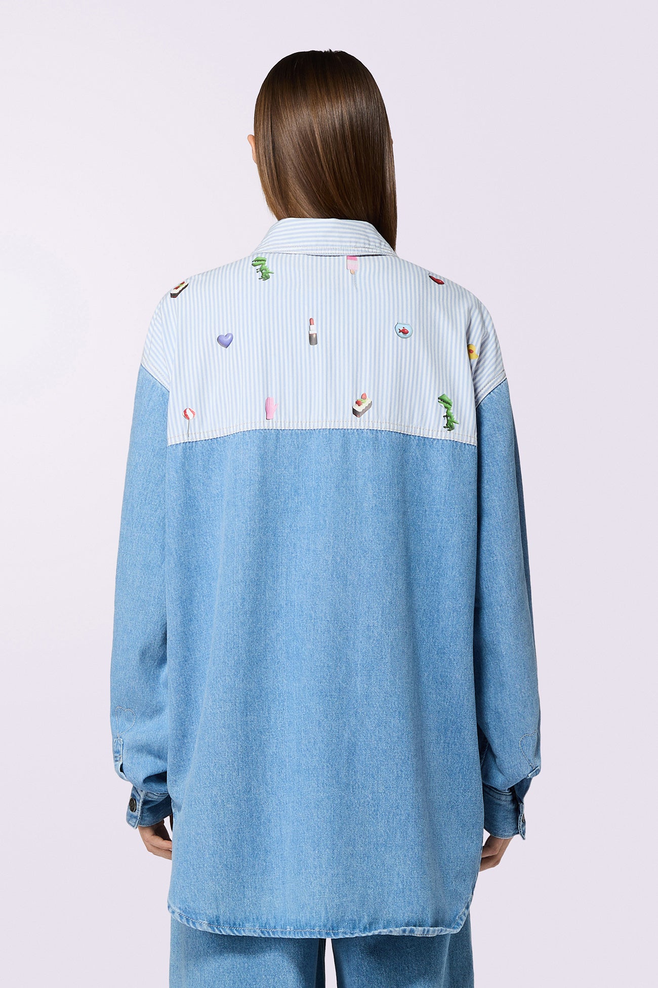 Charm Print Denim Shirt Baby Blue