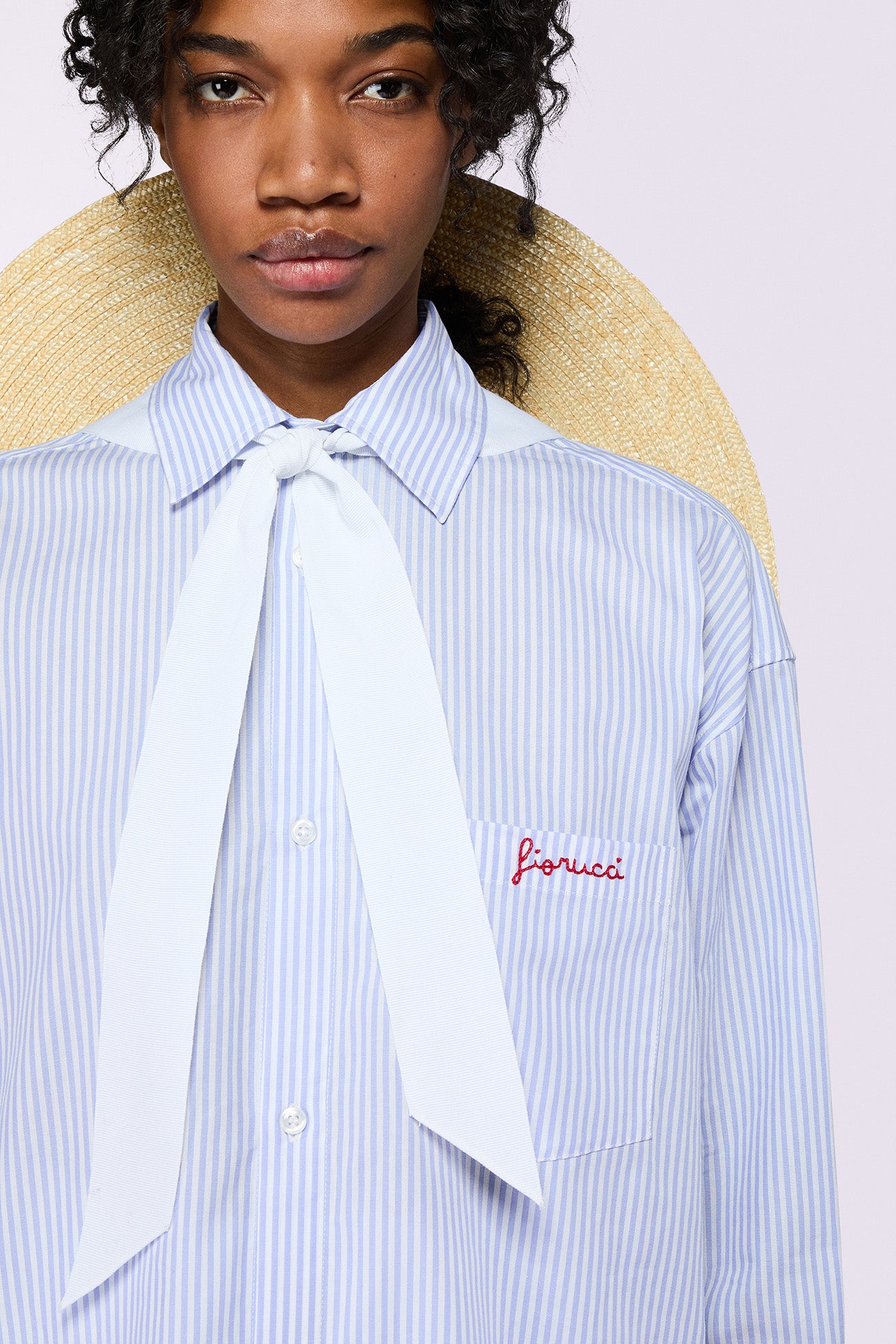 Camicia Righe Logo Blu