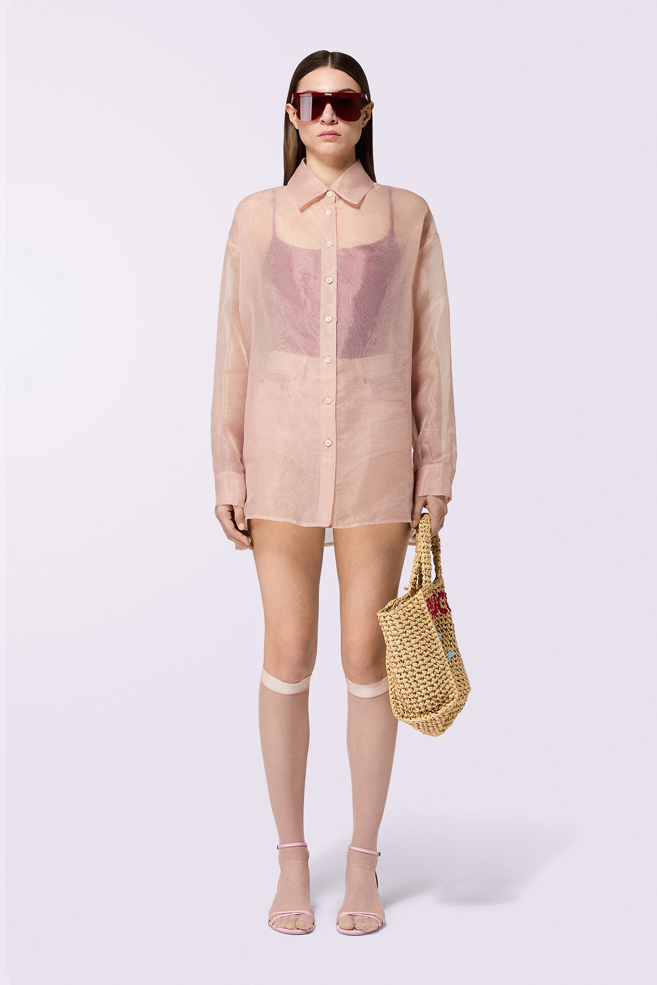 Embroidered Sheer Shirt Nude